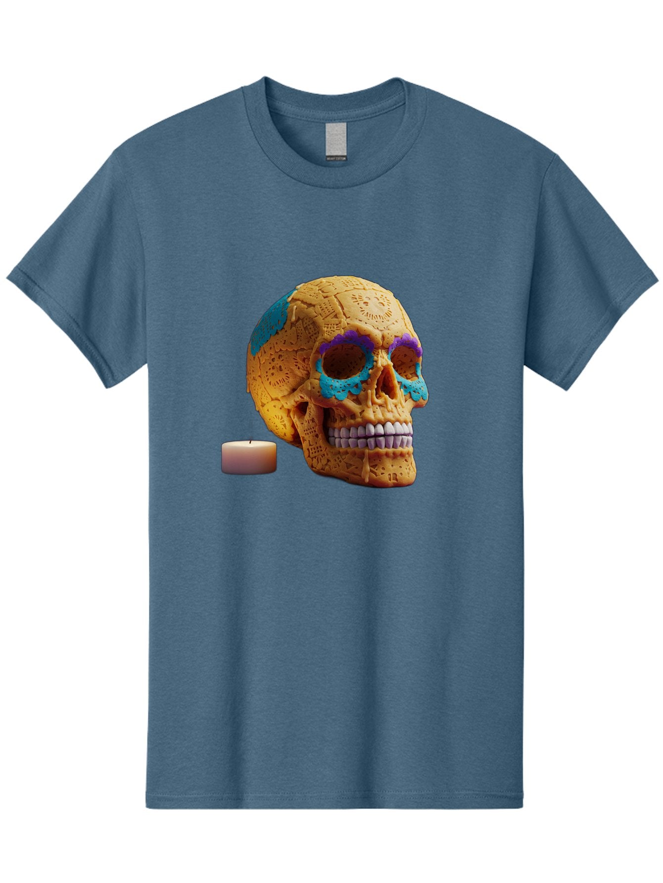 Sugar-Skull-8 Men'S Graphic Tee, 100% Cotton, Comfortable Casual Summer Wear, Machine Washable, Sugar Skull, Day Of The Dead Celebration, Vibrant Decorations, Intricate Designs, Decorative Skull, Traditional Mexican Art, Festive Atmosphere, Bad780 4