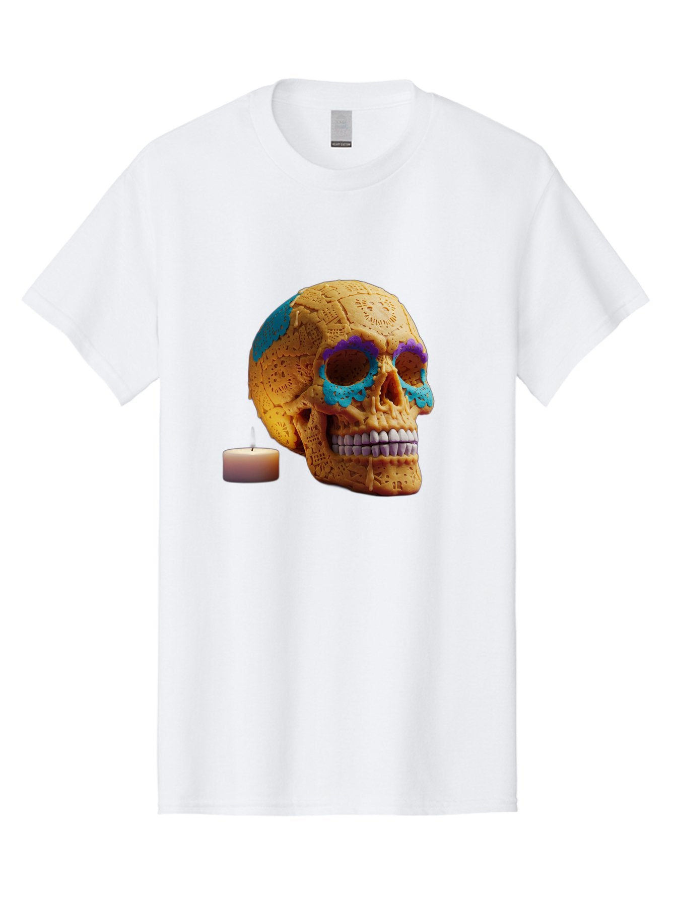 Sugar-Skull-8 Men'S Graphic Tee, 100% Cotton, Comfortable Casual Summer Wear, Machine Washable, Sugar Skull, Day Of The Dead Celebration, Vibrant Decorations, Intricate Designs, Decorative Skull, Traditional Mexican Art, Festive Atmosphere, Bad780
