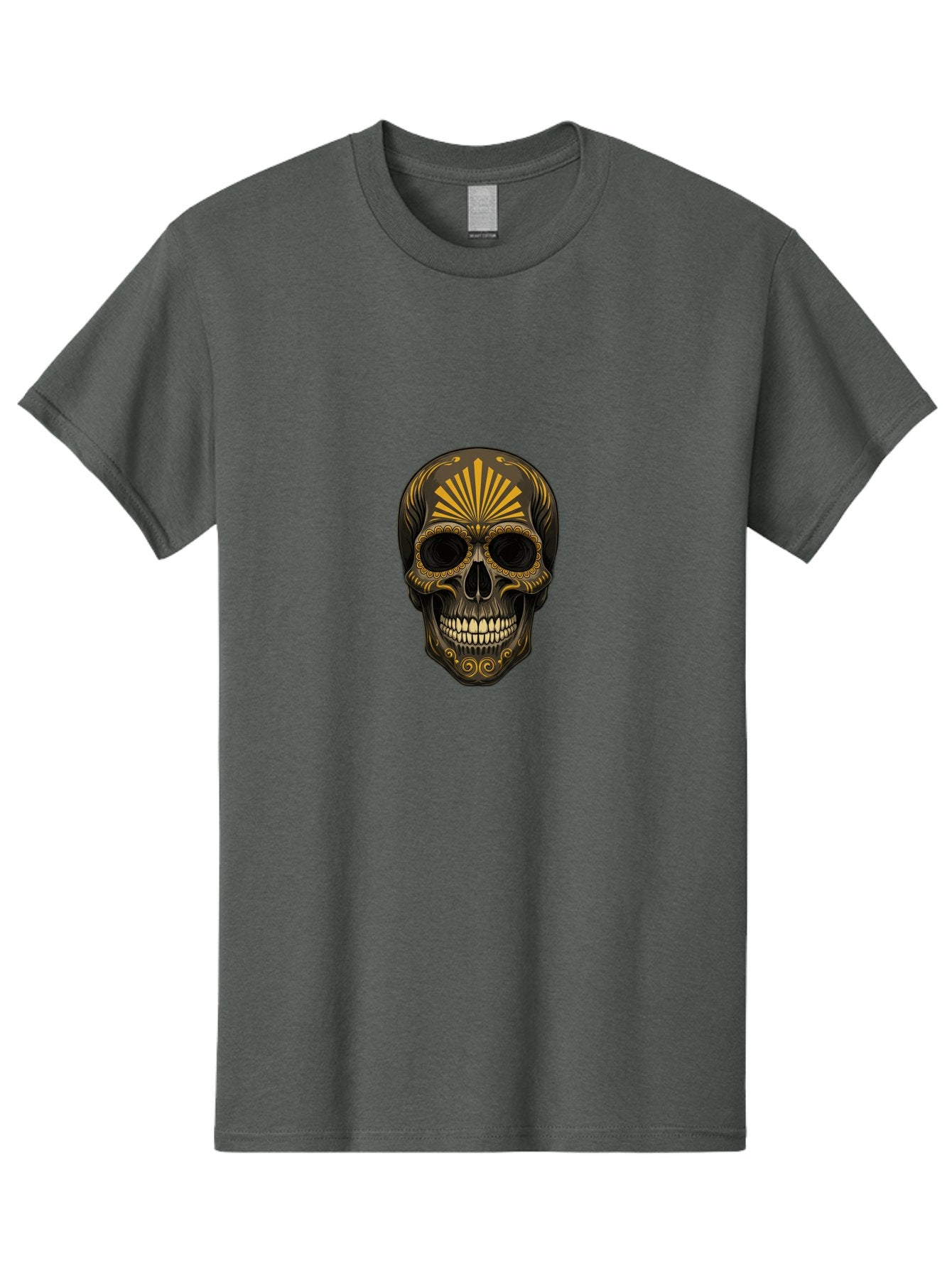 Sugar-Skull-9 Men'S Graphic Tee, 100% Cotton, Comfortable Casual Summer Wear, Machine Washable, Sugar Skull, Ornate Design, Golden Accents, Day Of The Dead, Mexican Culture, Vibrant Patterns, Decorative Art, Symbolic Imagery, Intricate Details Bad781 15