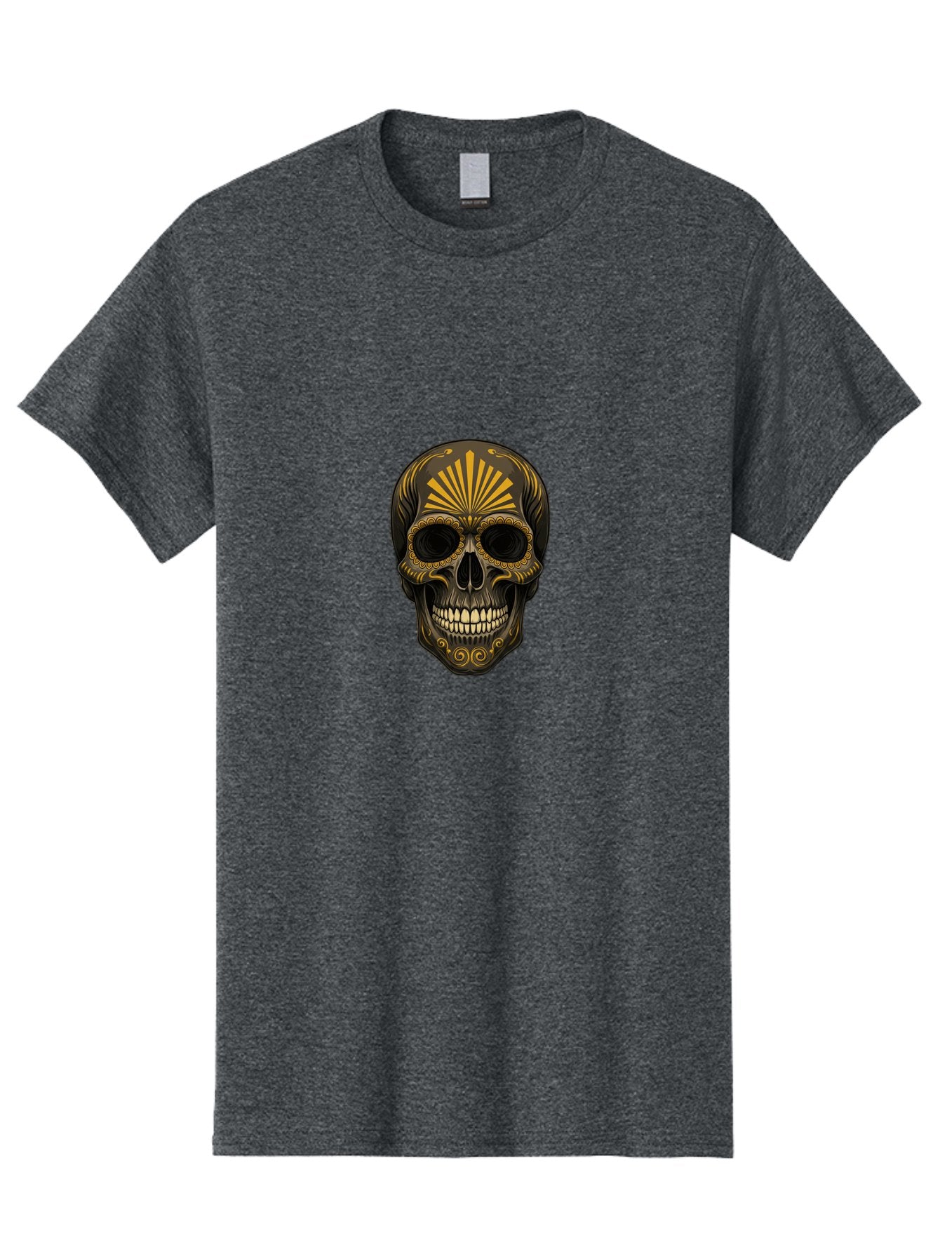 Sugar-Skull-9 Men'S Graphic Tee, 100% Cotton, Comfortable Casual Summer Wear, Machine Washable, Sugar Skull, Ornate Design, Golden Accents, Day Of The Dead, Mexican Culture, Vibrant Patterns, Decorative Art, Symbolic Imagery, Intricate Details Bad781 8
