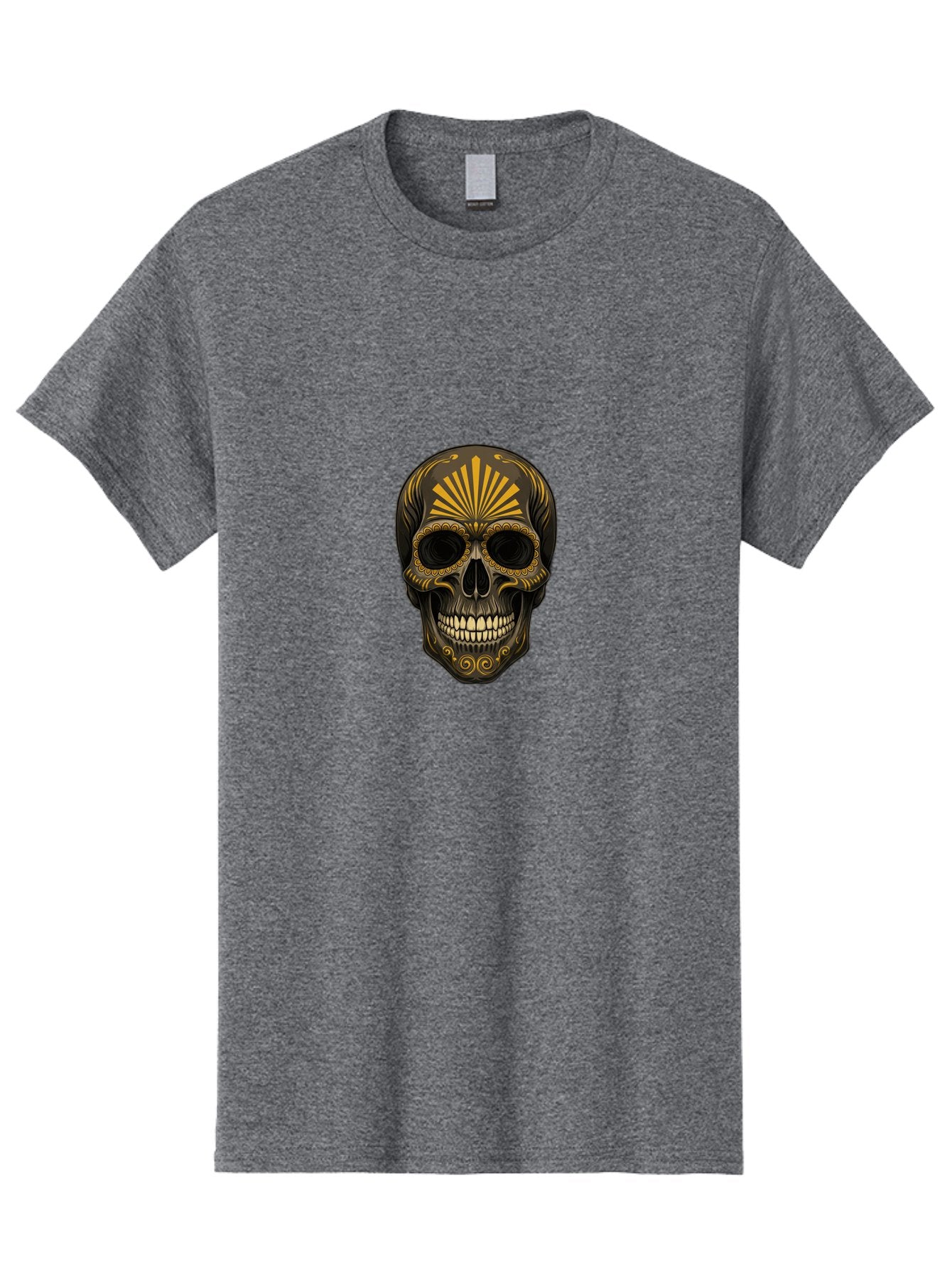 Sugar-Skull-9 Men'S Graphic Tee, 100% Cotton, Comfortable Casual Summer Wear, Machine Washable, Sugar Skull, Ornate Design, Golden Accents, Day Of The Dead, Mexican Culture, Vibrant Patterns, Decorative Art, Symbolic Imagery, Intricate Details Bad781 6