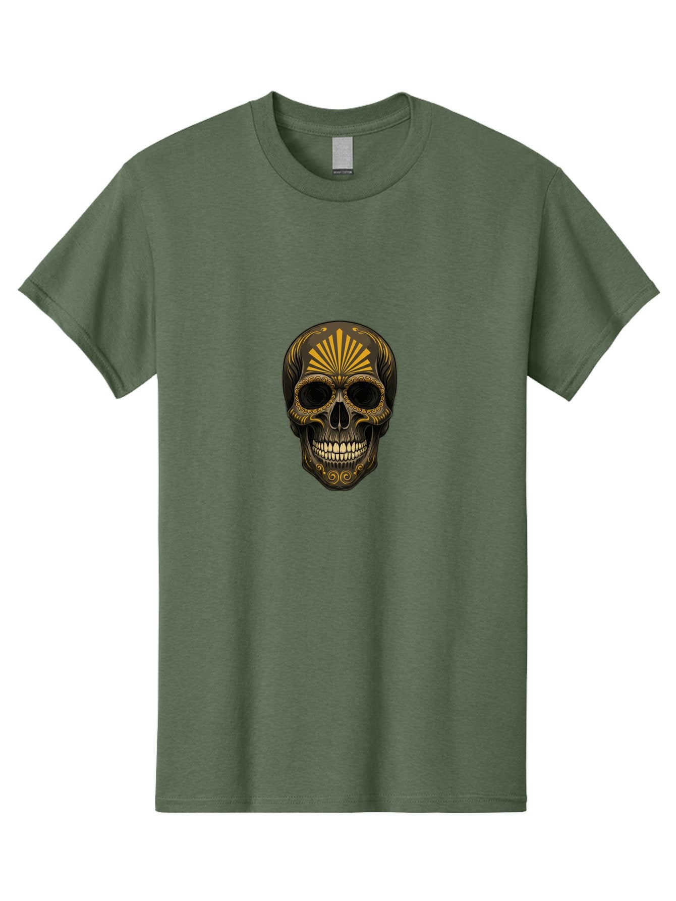 Sugar-Skull-9 Men'S Graphic Tee, 100% Cotton, Comfortable Casual Summer Wear, Machine Washable, Sugar Skull, Ornate Design, Golden Accents, Day Of The Dead, Mexican Culture, Vibrant Patterns, Decorative Art, Symbolic Imagery, Intricate Details Bad781 14