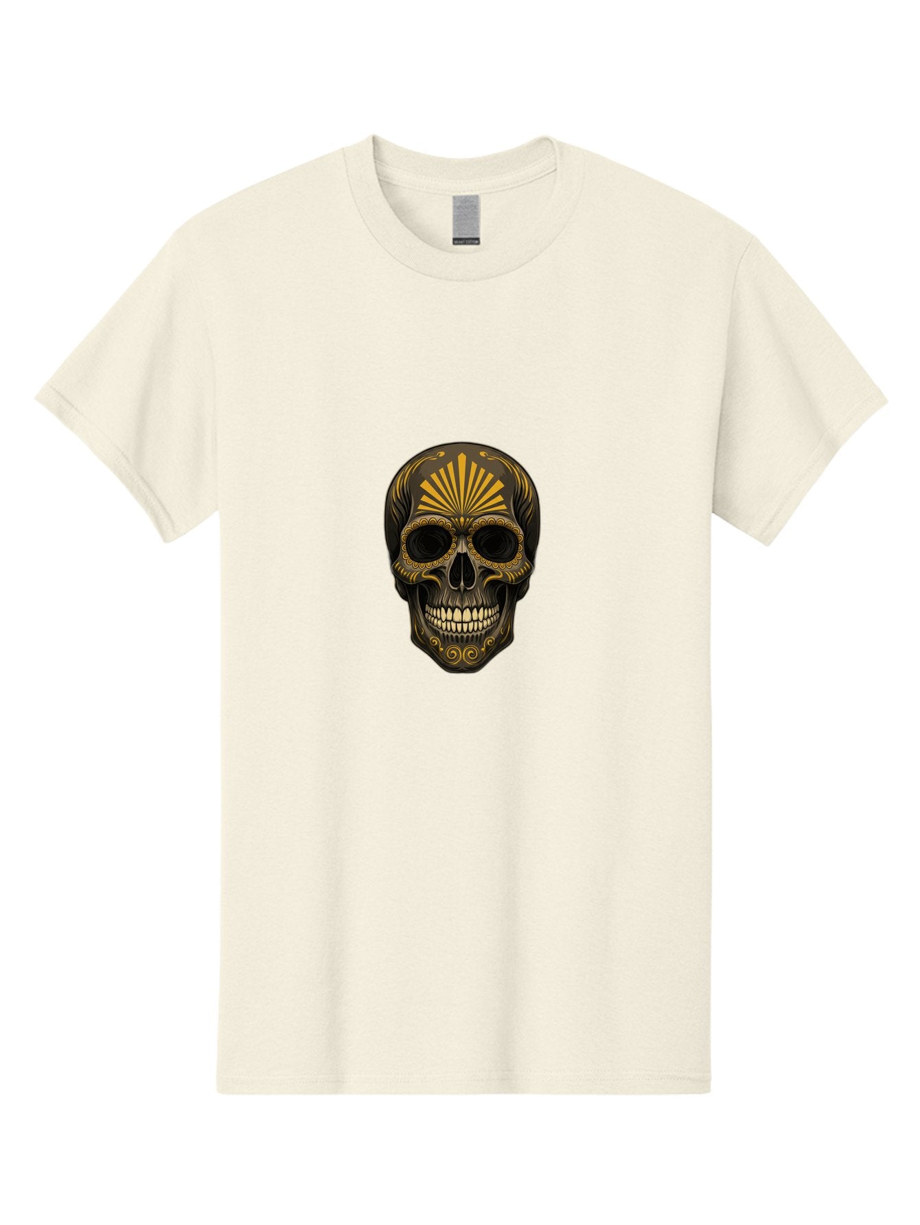 Sugar-Skull-9 Men'S Graphic Tee, 100% Cotton, Comfortable Casual Summer Wear, Machine Washable, Sugar Skull, Ornate Design, Golden Accents, Day Of The Dead, Mexican Culture, Vibrant Patterns, Decorative Art, Symbolic Imagery, Intricate Details Bad781 9