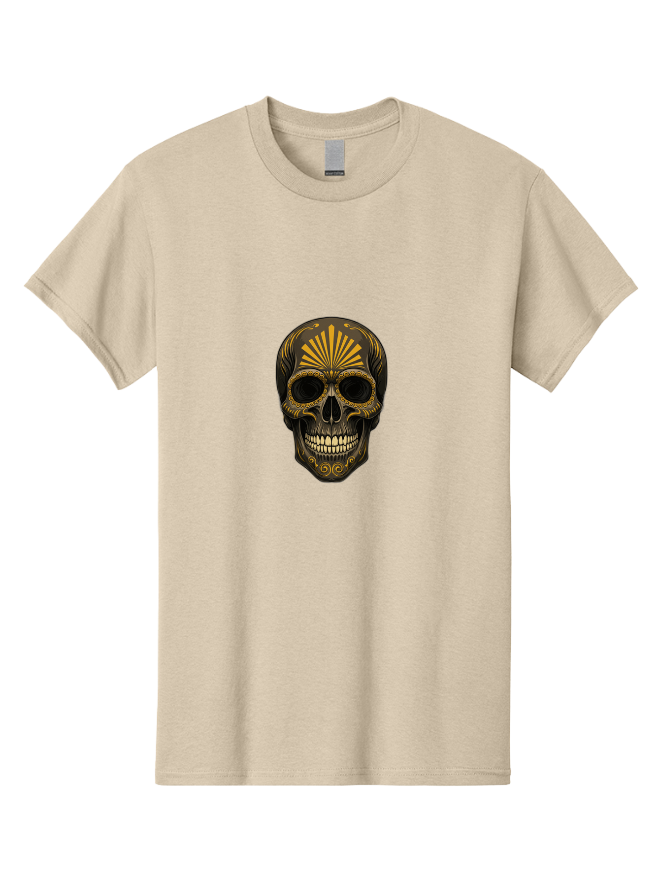 Sugar-Skull-9 Men'S Graphic Tee, 100% Cotton, Comfortable Casual Summer Wear, Machine Washable, Sugar Skull, Ornate Design, Golden Accents, Day Of The Dead, Mexican Culture, Vibrant Patterns, Decorative Art, Symbolic Imagery, Intricate Details Bad781 10