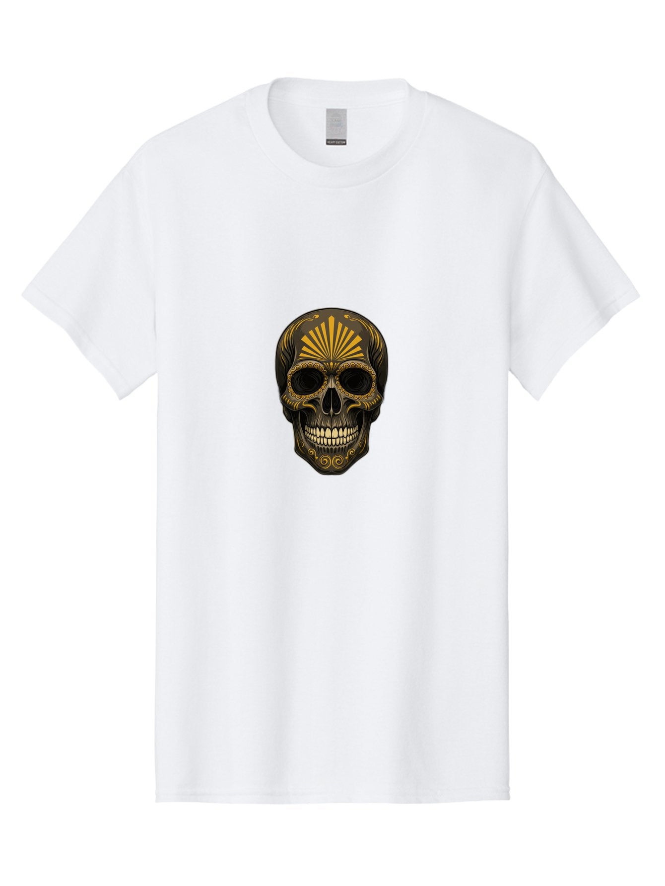 Sugar-Skull-9 Men'S Graphic Tee, 100% Cotton, Comfortable Casual Summer Wear, Machine Washable, Sugar Skull, Ornate Design, Golden Accents, Day Of The Dead, Mexican Culture, Vibrant Patterns, Decorative Art, Symbolic Imagery, Intricate Details Bad781 7