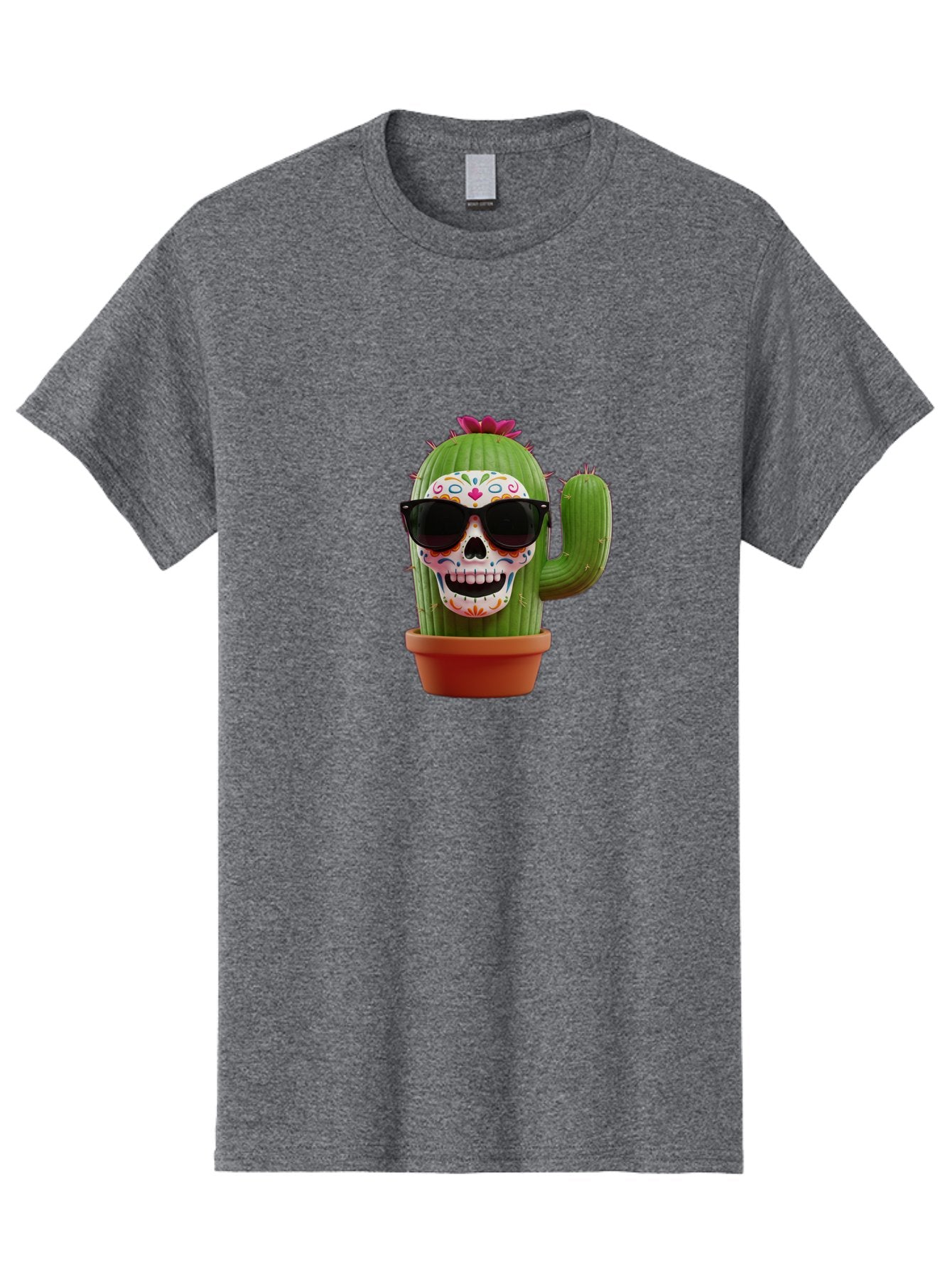 Sugar-Skull-Cactus Men'S Graphic Tee, 100% Cotton, Comfortable Casual Summer Wear, Machine Washable, Sugar Skull Cactus, Day Of The Dead, Colorful Design, Sunglasses, Prickly Pear, Potted Plant, Vibrant Colors, Festive Spirit Bad782 15