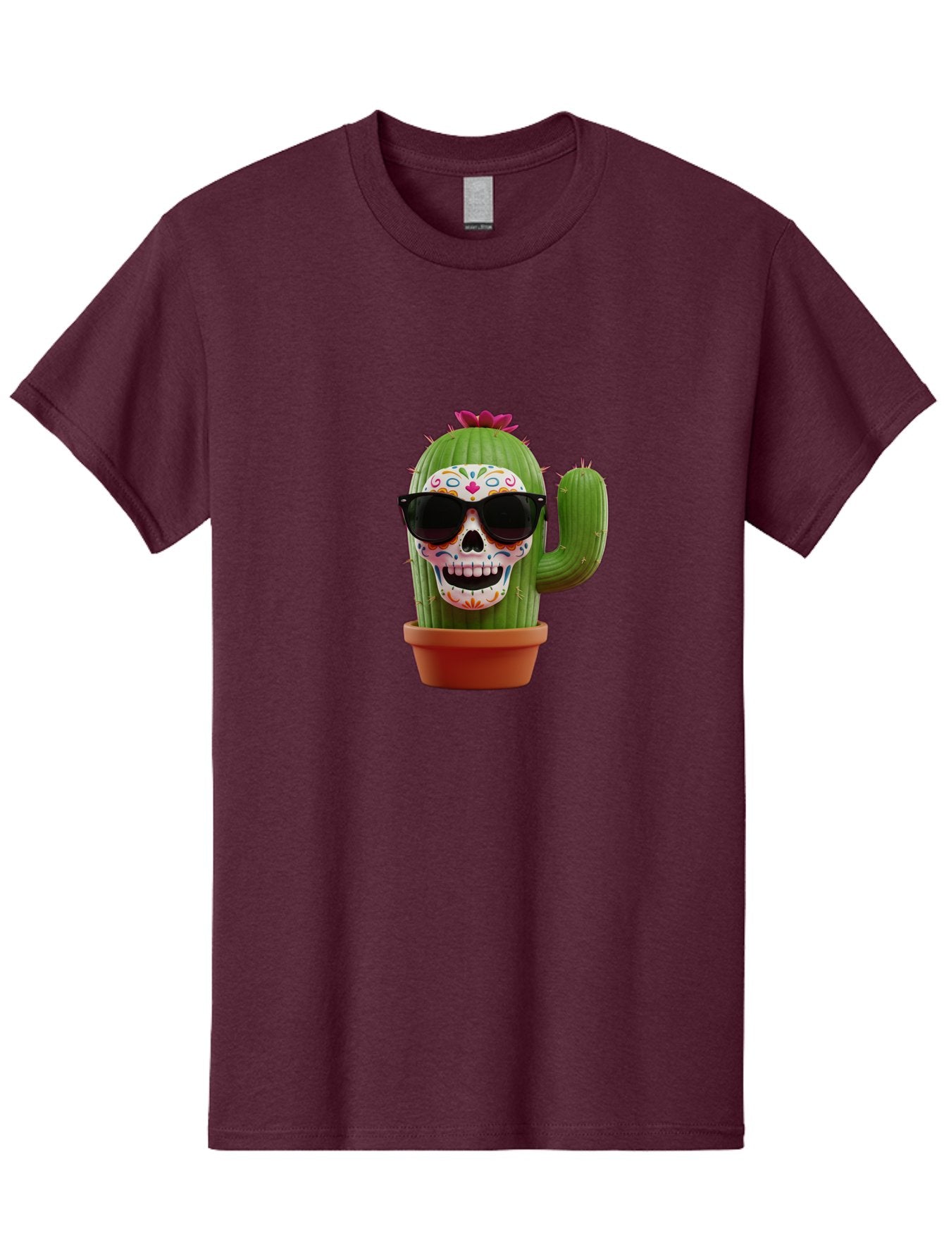 Sugar-Skull-Cactus Men'S Graphic Tee, 100% Cotton, Comfortable Casual Summer Wear, Machine Washable, Sugar Skull Cactus, Day Of The Dead, Colorful Design, Sunglasses, Prickly Pear, Potted Plant, Vibrant Colors, Festive Spirit Bad782 12