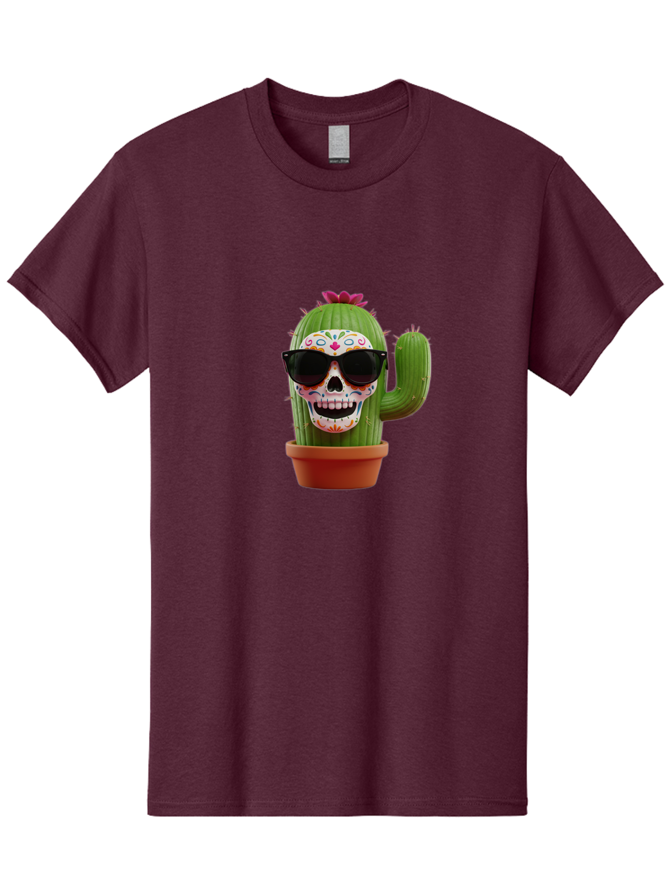 Sugar-Skull-Cactus Men'S Graphic Tee, 100% Cotton, Comfortable Casual Summer Wear, Machine Washable, Sugar Skull Cactus, Day Of The Dead, Colorful Design, Sunglasses, Prickly Pear, Potted Plant, Vibrant Colors, Festive Spirit Bad782 3