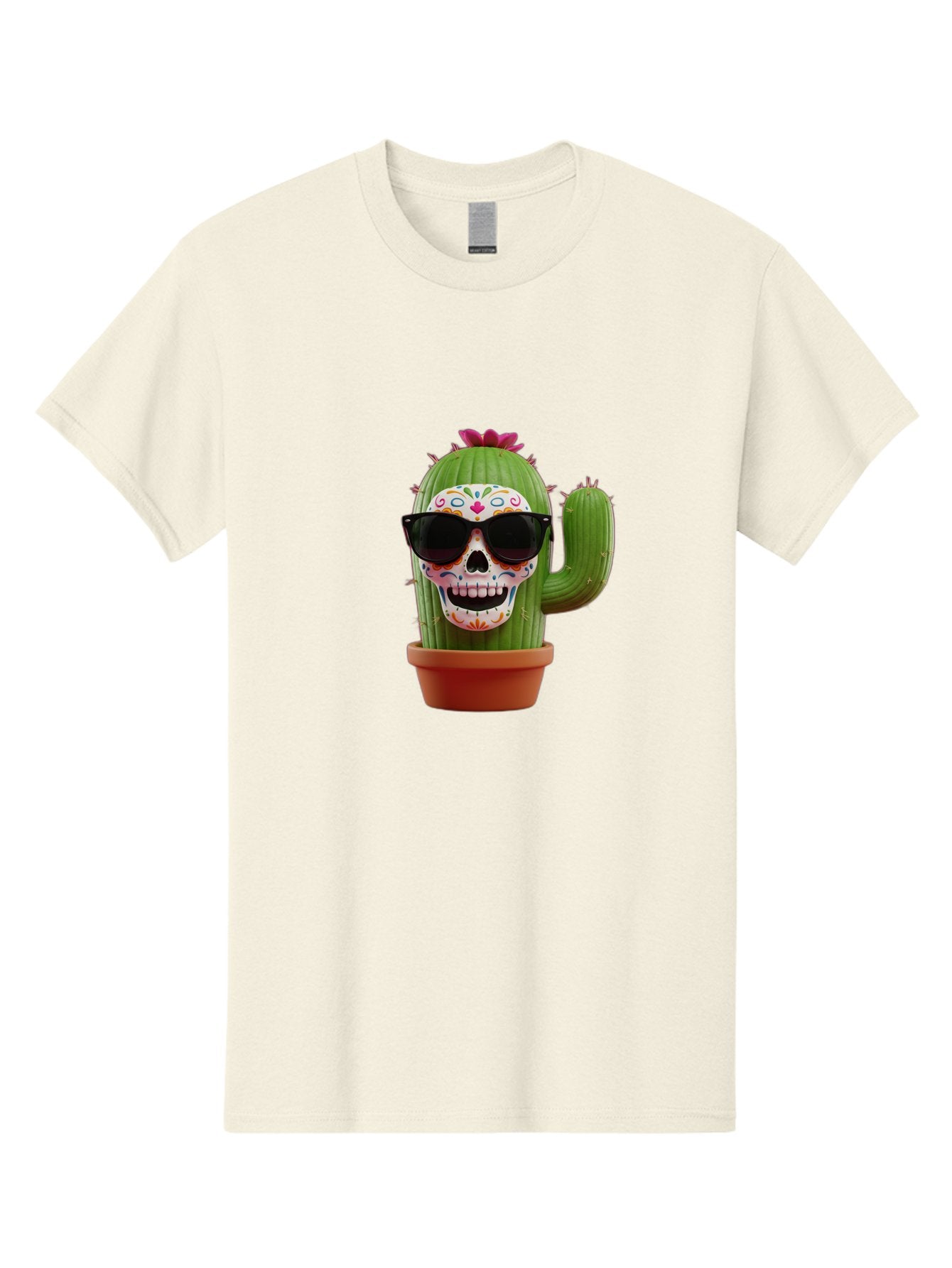 Sugar-Skull-Cactus Men'S Graphic Tee, 100% Cotton, Comfortable Casual Summer Wear, Machine Washable, Sugar Skull Cactus, Day Of The Dead, Colorful Design, Sunglasses, Prickly Pear, Potted Plant, Vibrant Colors, Festive Spirit Bad782 13