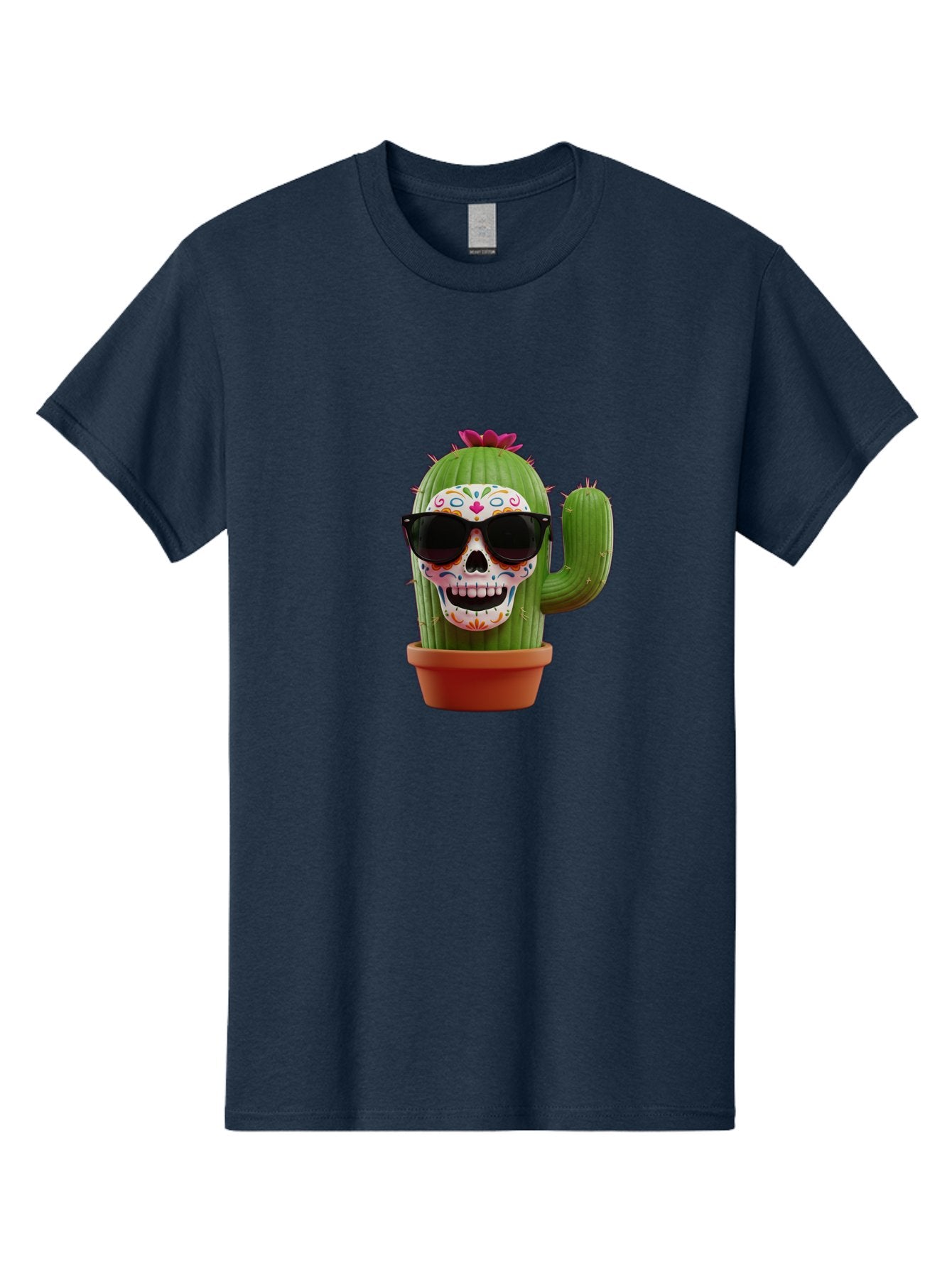 Sugar-Skull-Cactus Men'S Graphic Tee, 100% Cotton, Comfortable Casual Summer Wear, Machine Washable, Sugar Skull Cactus, Day Of The Dead, Colorful Design, Sunglasses, Prickly Pear, Potted Plant, Vibrant Colors, Festive Spirit Bad782 4