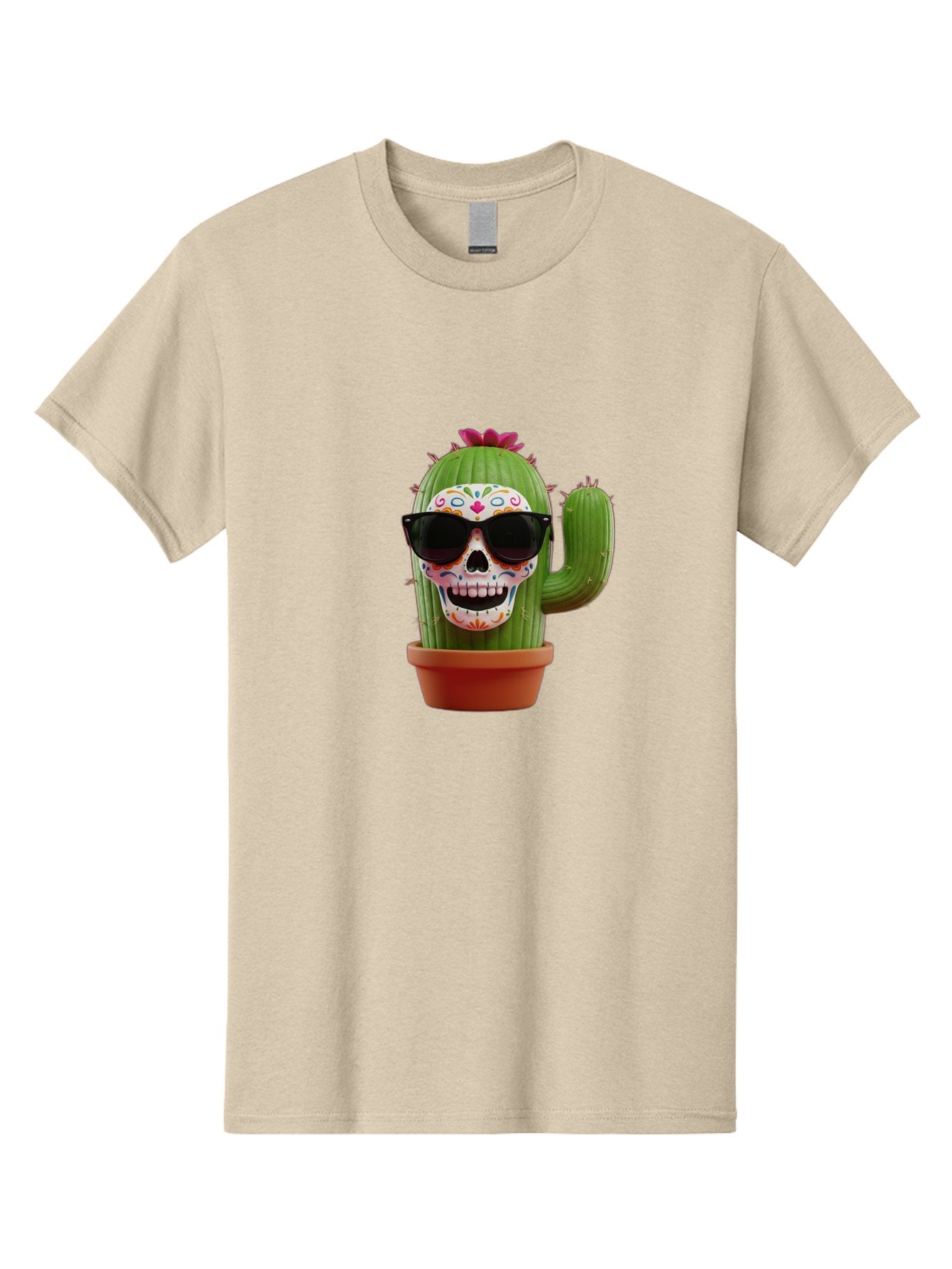Sugar-Skull-Cactus Men'S Graphic Tee, 100% Cotton, Comfortable Casual Summer Wear, Machine Washable, Sugar Skull Cactus, Day Of The Dead, Colorful Design, Sunglasses, Prickly Pear, Potted Plant, Vibrant Colors, Festive Spirit Bad782 10
