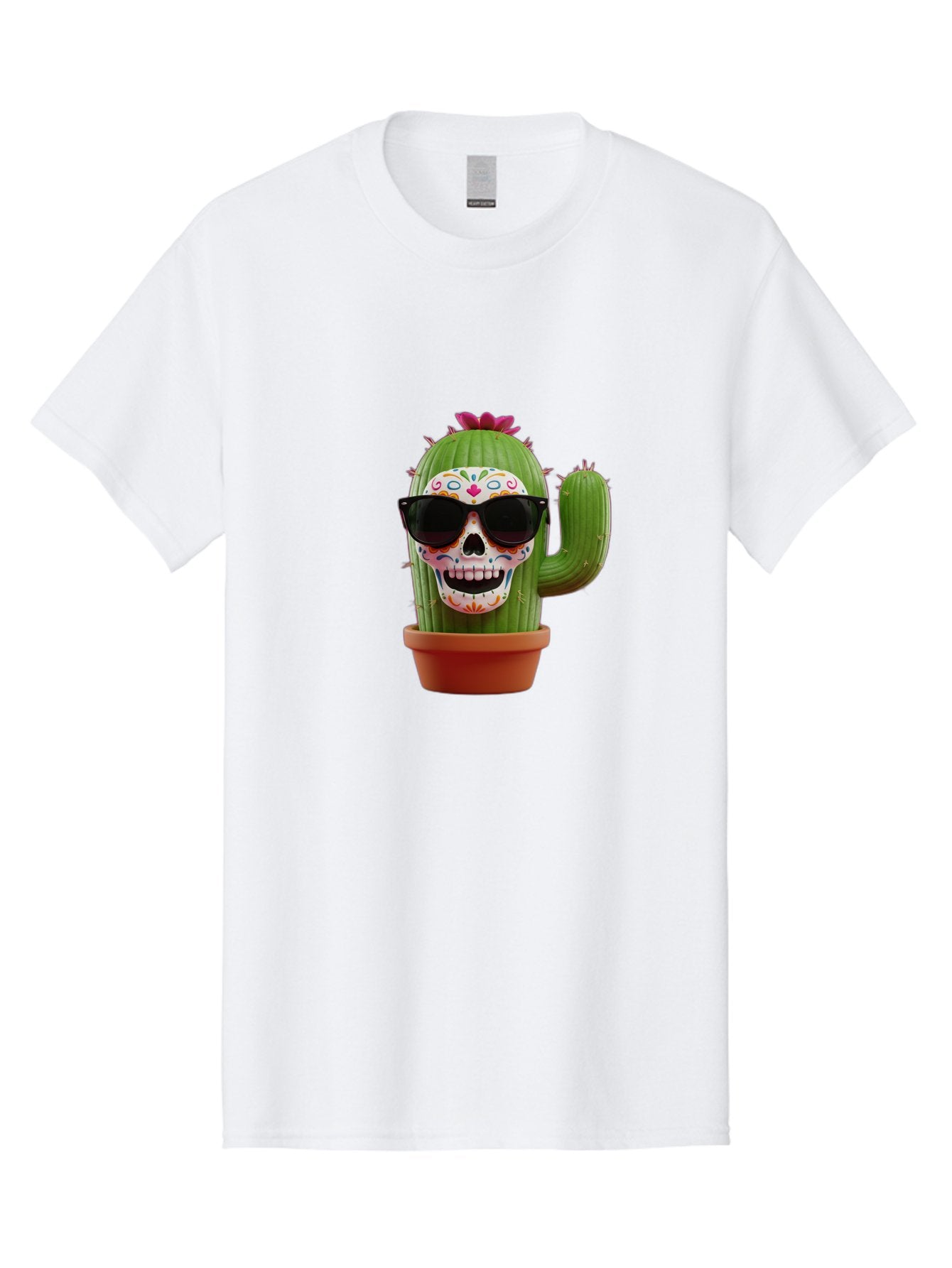 Sugar-Skull-Cactus Men'S Graphic Tee, 100% Cotton, Comfortable Casual Summer Wear, Machine Washable, Sugar Skull Cactus, Day Of The Dead, Colorful Design, Sunglasses, Prickly Pear, Potted Plant, Vibrant Colors, Festive Spirit Bad782