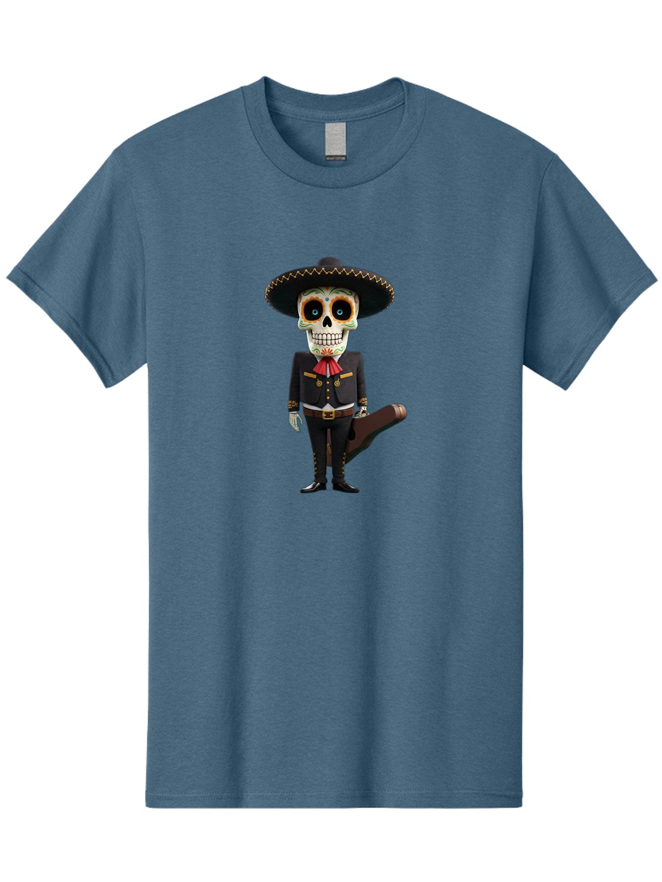 Sugar-Skull-Mariachi Men'S Graphic Tee, 100% Cotton, Comfortable Casual Summer Wear, Machine Washable, Sugar Skull, Mariachi Costume, Guitar Case, Day Of The Dead, Mexican Culture, Skeleton Decoration, Mariachi Attire, Festive Spirit, Bad786 10