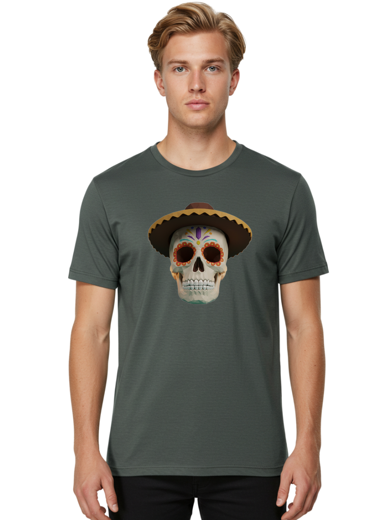 Sugar-Skull-Sombrero Men'S Graphic Tee, 100% Cotton, Comfortable Casual Summer Wear, Machine Washable, Sugar Skull, Sombrero Hat, Mexican Culture, Day Of The Dead, Colorful Designs, Vibrant Patterns, Festive Spirit, Halloween, Bad788 19