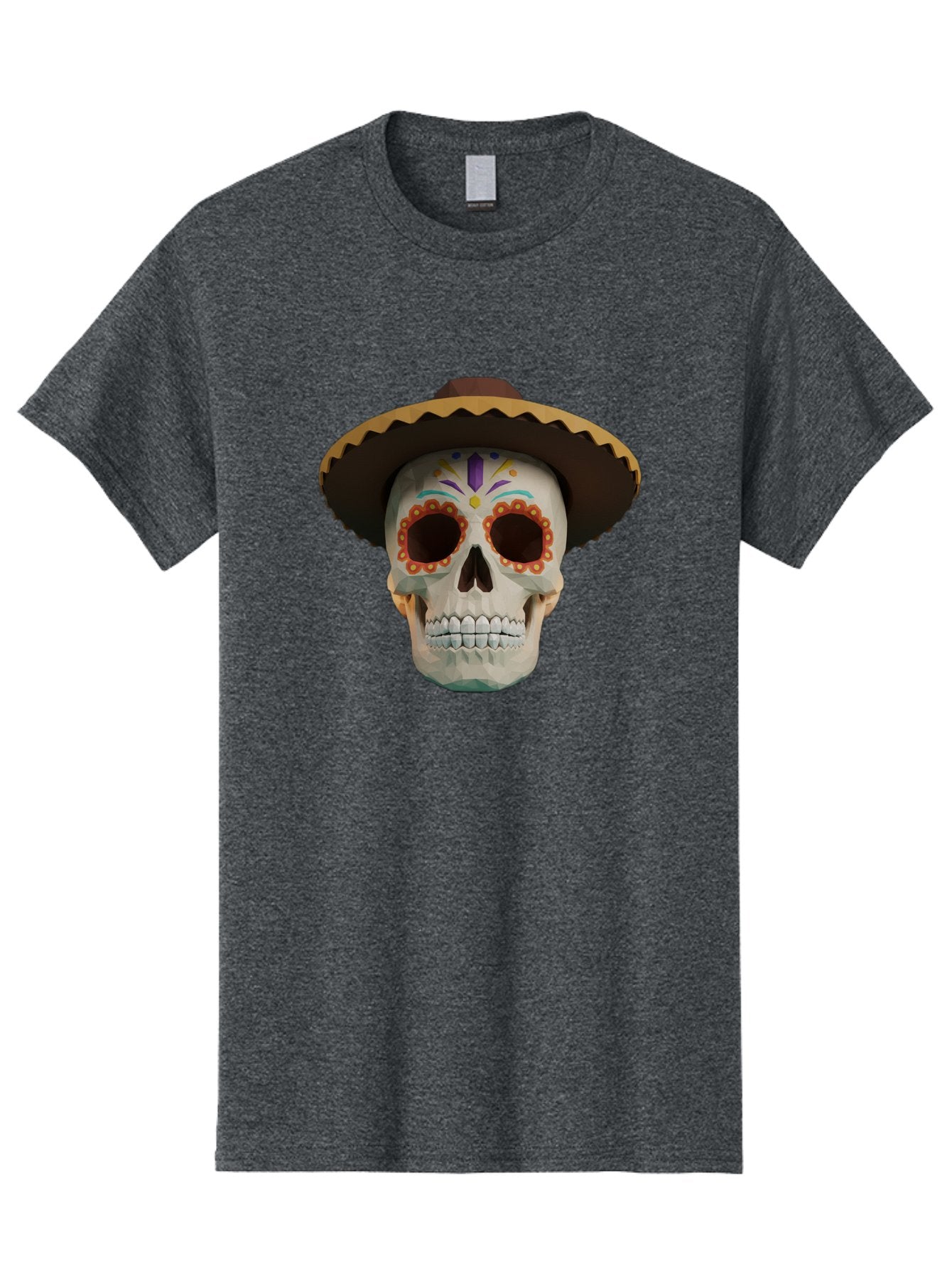 Sugar-Skull-Sombrero Men'S Graphic Tee, 100% Cotton, Comfortable Casual Summer Wear, Machine Washable, Sugar Skull, Sombrero Hat, Mexican Culture, Day Of The Dead, Colorful Designs, Vibrant Patterns, Festive Spirit, Halloween, Bad788