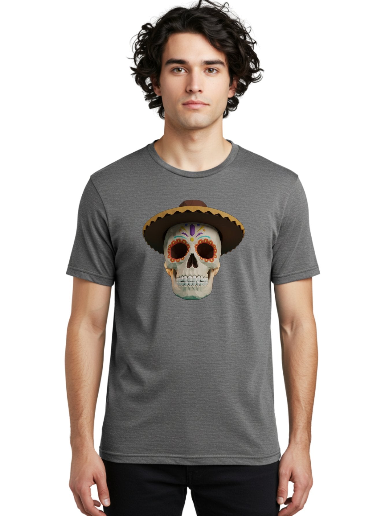 Sugar-Skull-Sombrero Men'S Graphic Tee, 100% Cotton, Comfortable Casual Summer Wear, Machine Washable, Sugar Skull, Sombrero Hat, Mexican Culture, Day Of The Dead, Colorful Designs, Vibrant Patterns, Festive Spirit, Halloween, Bad788 29