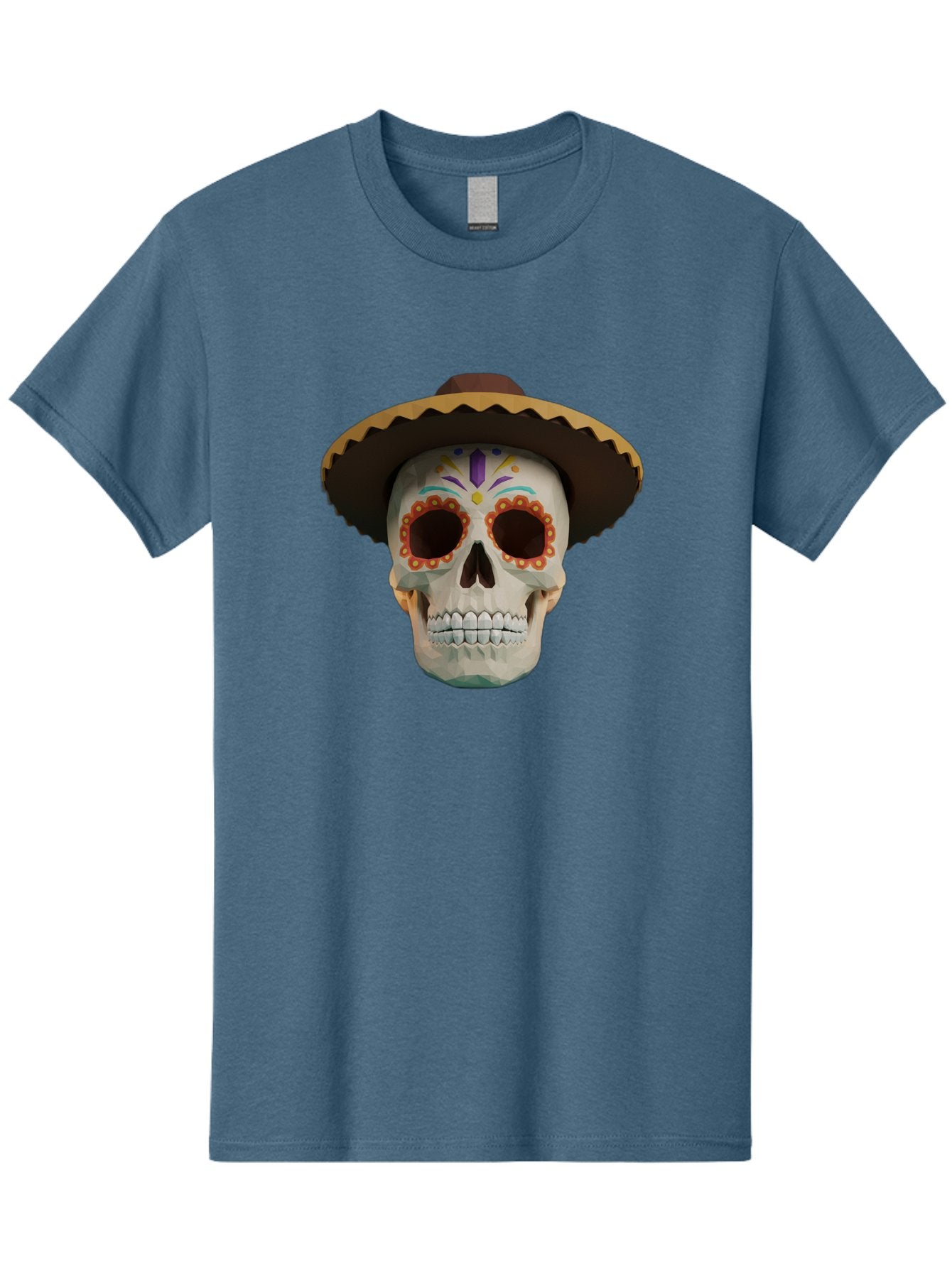 Sugar-Skull-Sombrero Men'S Graphic Tee, 100% Cotton, Comfortable Casual Summer Wear, Machine Washable, Sugar Skull, Sombrero Hat, Mexican Culture, Day Of The Dead, Colorful Designs, Vibrant Patterns, Festive Spirit, Halloween, Bad788 4