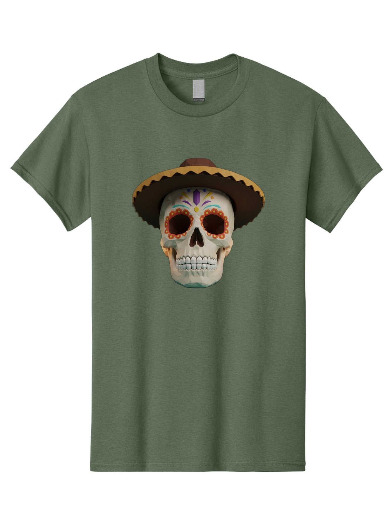 Sugar-Skull-Sombrero Men'S Graphic Tee, 100% Cotton, Comfortable Casual Summer Wear, Machine Washable, Sugar Skull, Sombrero Hat, Mexican Culture, Day Of The Dead, Colorful Designs, Vibrant Patterns, Festive Spirit, Halloween, Bad788