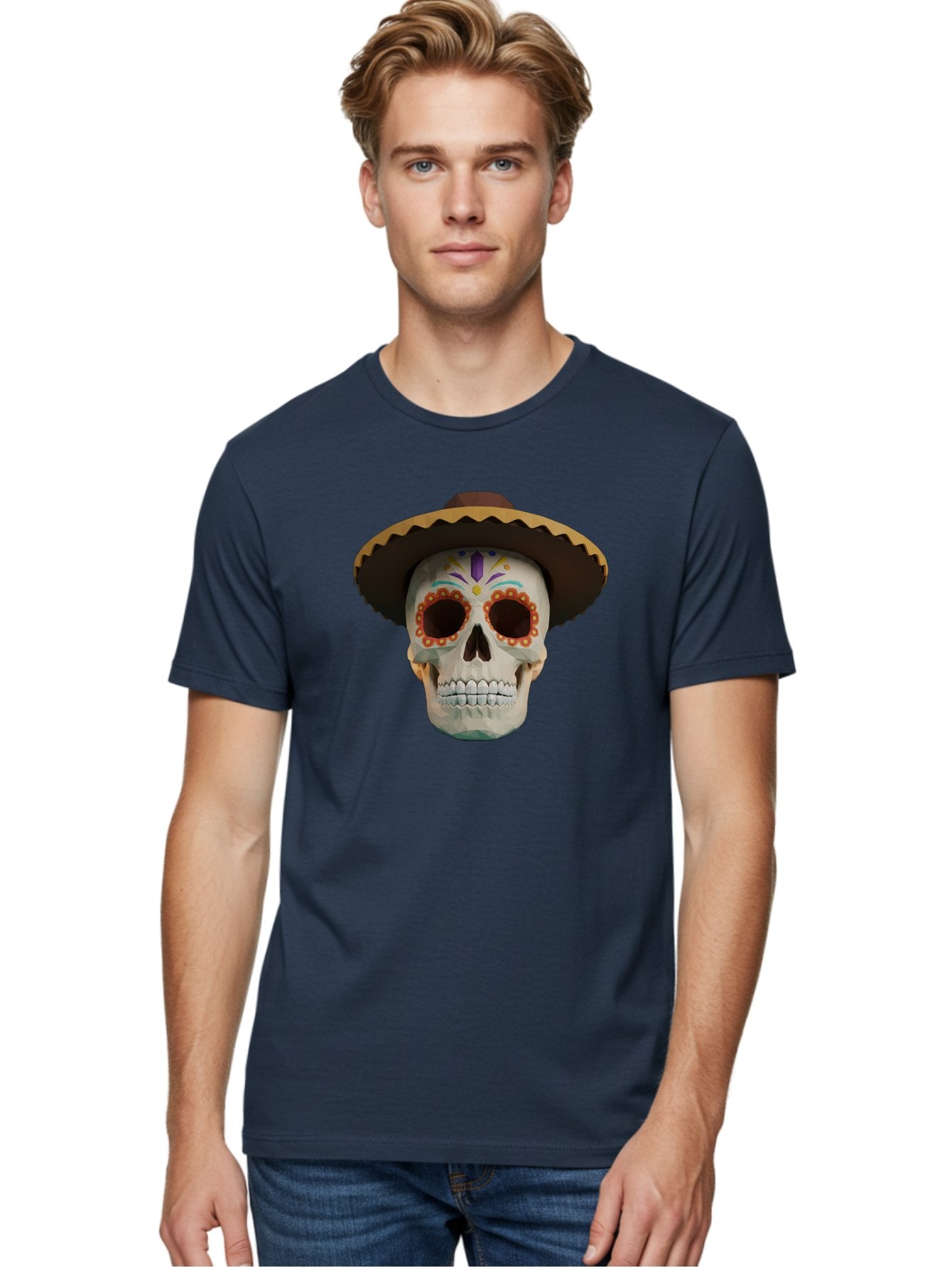 Sugar-Skull-Sombrero Men'S Graphic Tee, 100% Cotton, Comfortable Casual Summer Wear, Machine Washable, Sugar Skull, Sombrero Hat, Mexican Culture, Day Of The Dead, Colorful Designs, Vibrant Patterns, Festive Spirit, Halloween, Bad788 20