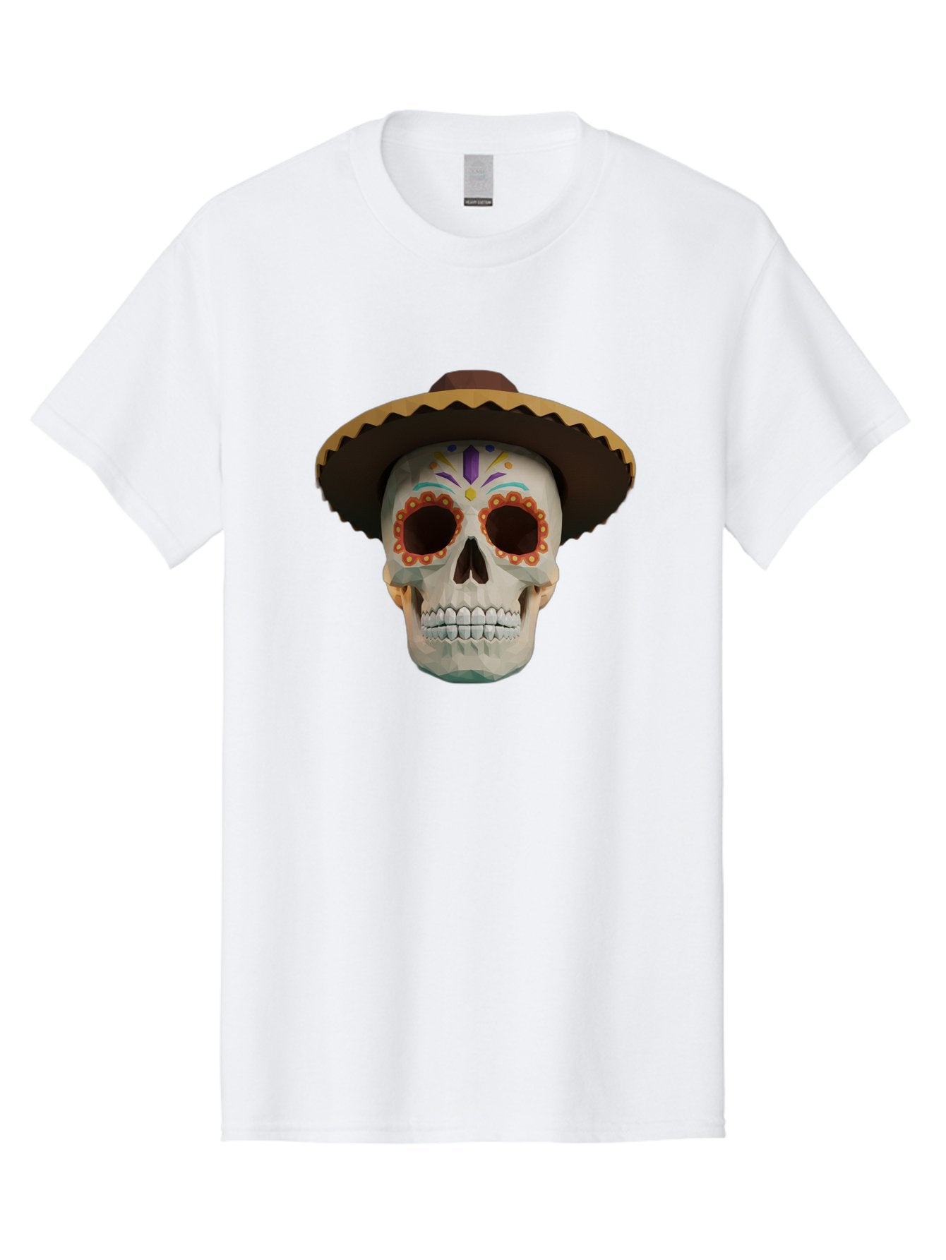 Sugar-Skull-Sombrero Men'S Graphic Tee, 100% Cotton, Comfortable Casual Summer Wear, Machine Washable, Sugar Skull, Sombrero Hat, Mexican Culture, Day Of The Dead, Colorful Designs, Vibrant Patterns, Festive Spirit, Halloween, Bad788 10