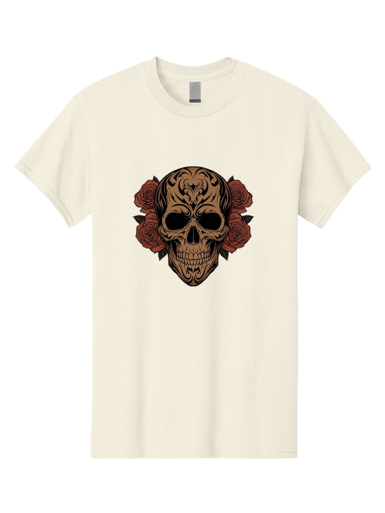 Sugar-Skull-With-Roses-1 Men'S Graphic Tee, 100% Cotton, Comfortable Casual Summer Wear, Machine Washable, Sugar Skull, Floral Design, Red Roses, Black Tribal Patterns, Day Of The Dead, Gothic Art, Tattoo Design, Vibrant Flowers, Dark Art, Bad789 8