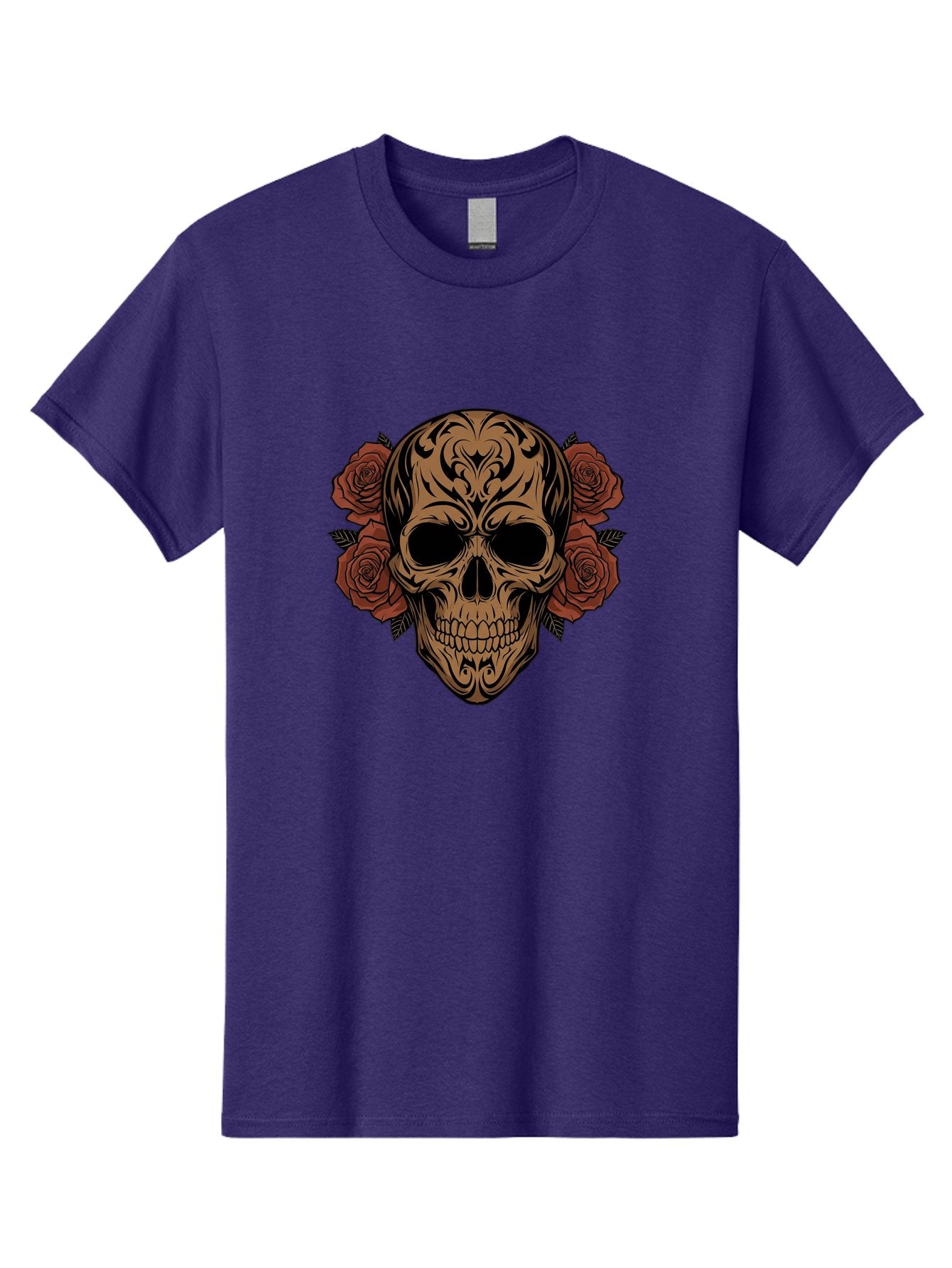 Sugar-Skull-With-Roses-1 Men'S Graphic Tee, 100% Cotton, Comfortable Casual Summer Wear, Machine Washable, Sugar Skull, Floral Design, Red Roses, Black Tribal Patterns, Day Of The Dead, Gothic Art, Tattoo Design, Vibrant Flowers, Dark Art, Bad789 14