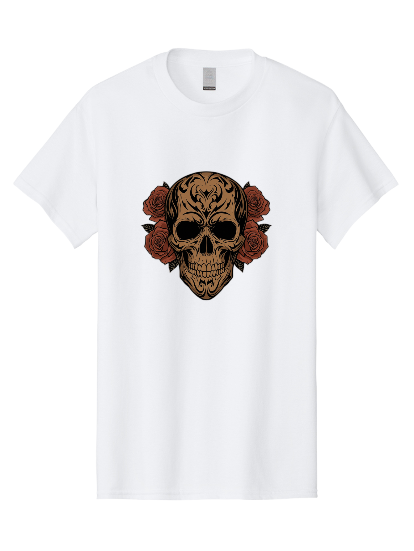Sugar-Skull-With-Roses-1 Men'S Graphic Tee, 100% Cotton, Comfortable Casual Summer Wear, Machine Washable, Sugar Skull, Floral Design, Red Roses, Black Tribal Patterns, Day Of The Dead, Gothic Art, Tattoo Design, Vibrant Flowers, Dark Art, Bad789 8