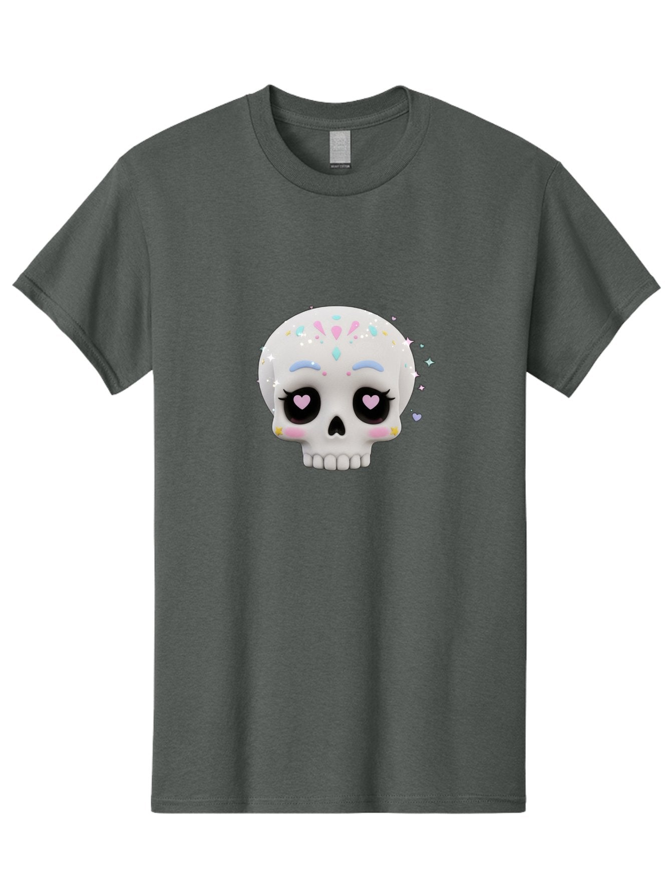 Sugar-Skull Men'S Graphic Tee, 100% Cotton, Comfortable Casual Summer Wear, Machine Washable, Sugar Skull Graphic, Cartoon-Style Skull, Pastel Colors, Festive Design, Day Of The Dead Theme, Colorful Sprinkles, Sparkly Elements, Bad793 6