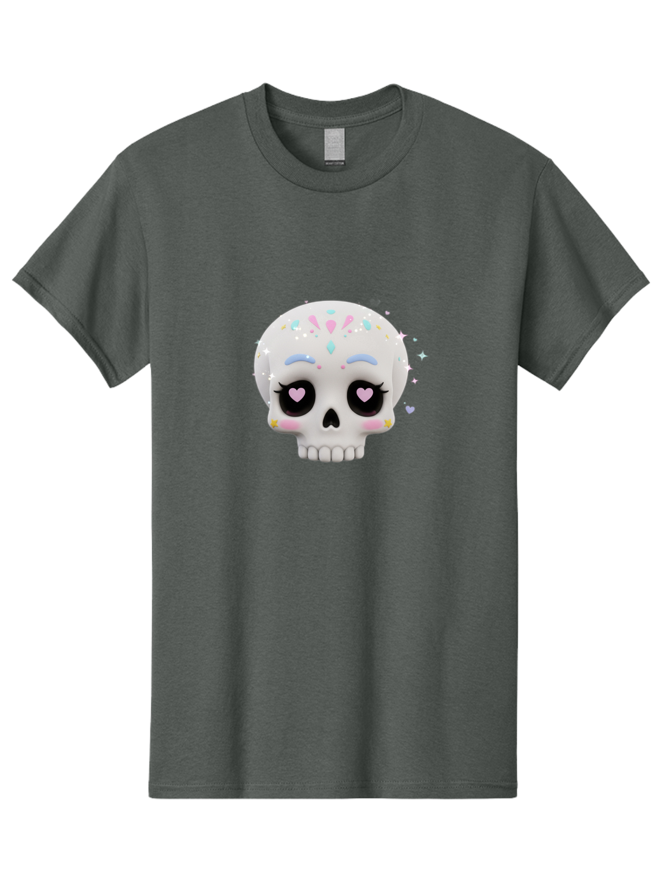 Sugar-Skull Men'S Graphic Tee, 100% Cotton, Comfortable Casual Summer Wear, Machine Washable, Sugar Skull Graphic, Cartoon-Style Skull, Pastel Colors, Festive Design, Day Of The Dead Theme, Colorful Sprinkles, Sparkly Elements, Bad793 7