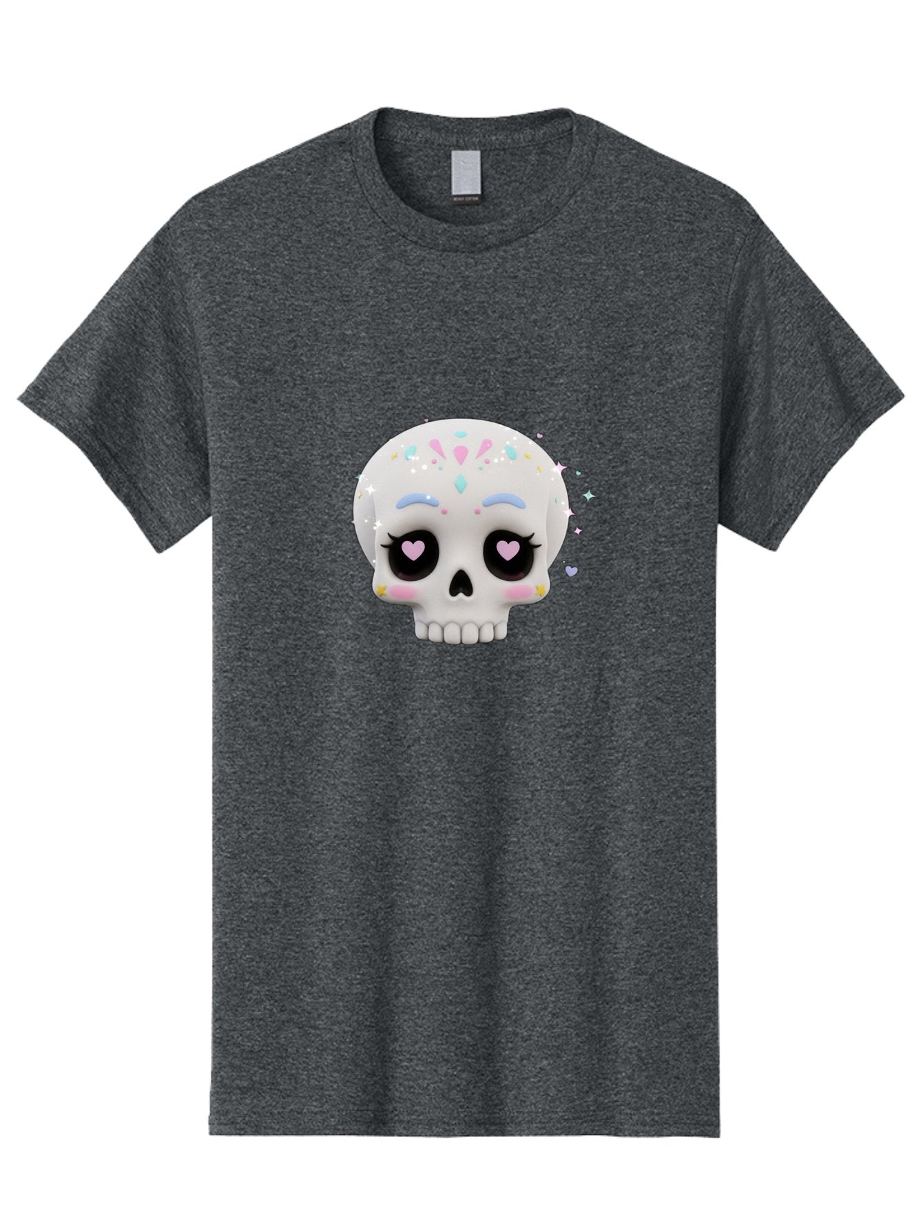 Sugar-Skull Men'S Graphic Tee, 100% Cotton, Comfortable Casual Summer Wear, Machine Washable, Sugar Skull Graphic, Cartoon-Style Skull, Pastel Colors, Festive Design, Day Of The Dead Theme, Colorful Sprinkles, Sparkly Elements, Bad793 13