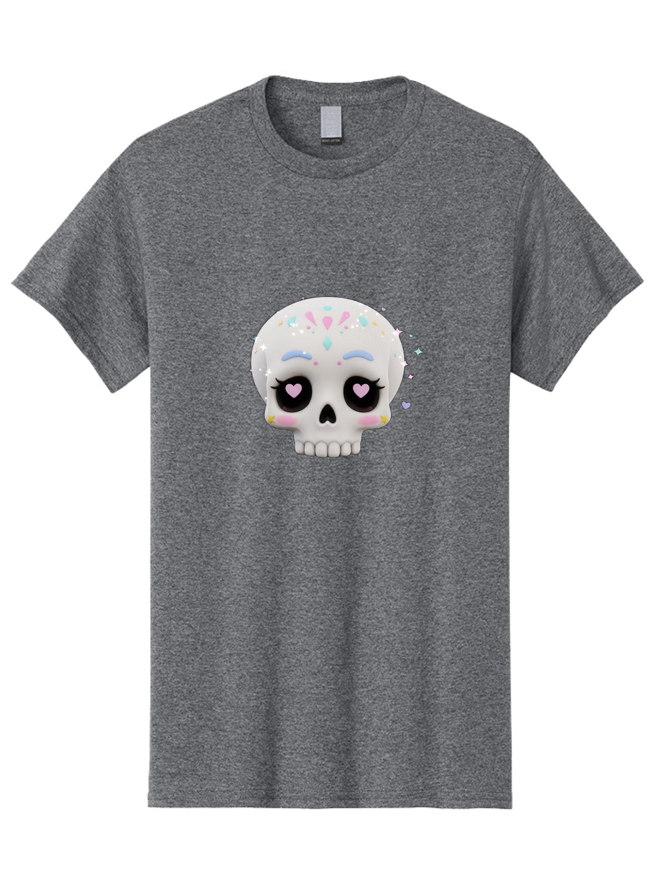 Sugar-Skull Men'S Graphic Tee, 100% Cotton, Comfortable Casual Summer Wear, Machine Washable, Sugar Skull Graphic, Cartoon-Style Skull, Pastel Colors, Festive Design, Day Of The Dead Theme, Colorful Sprinkles, Sparkly Elements, Bad793 15