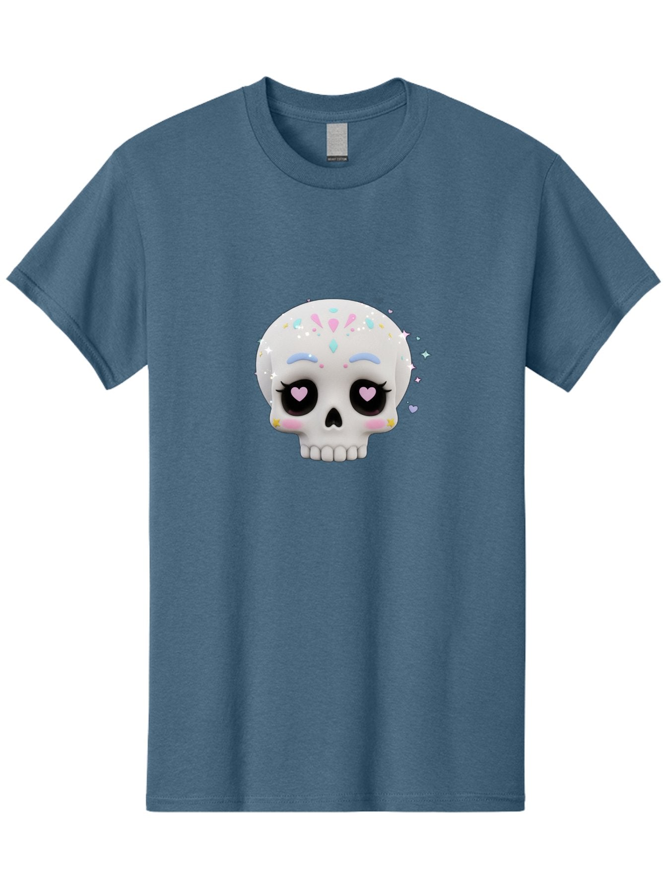Sugar-Skull Men'S Graphic Tee, 100% Cotton, Comfortable Casual Summer Wear, Machine Washable, Sugar Skull Graphic, Cartoon-Style Skull, Pastel Colors, Festive Design, Day Of The Dead Theme, Colorful Sprinkles, Sparkly Elements, Bad793