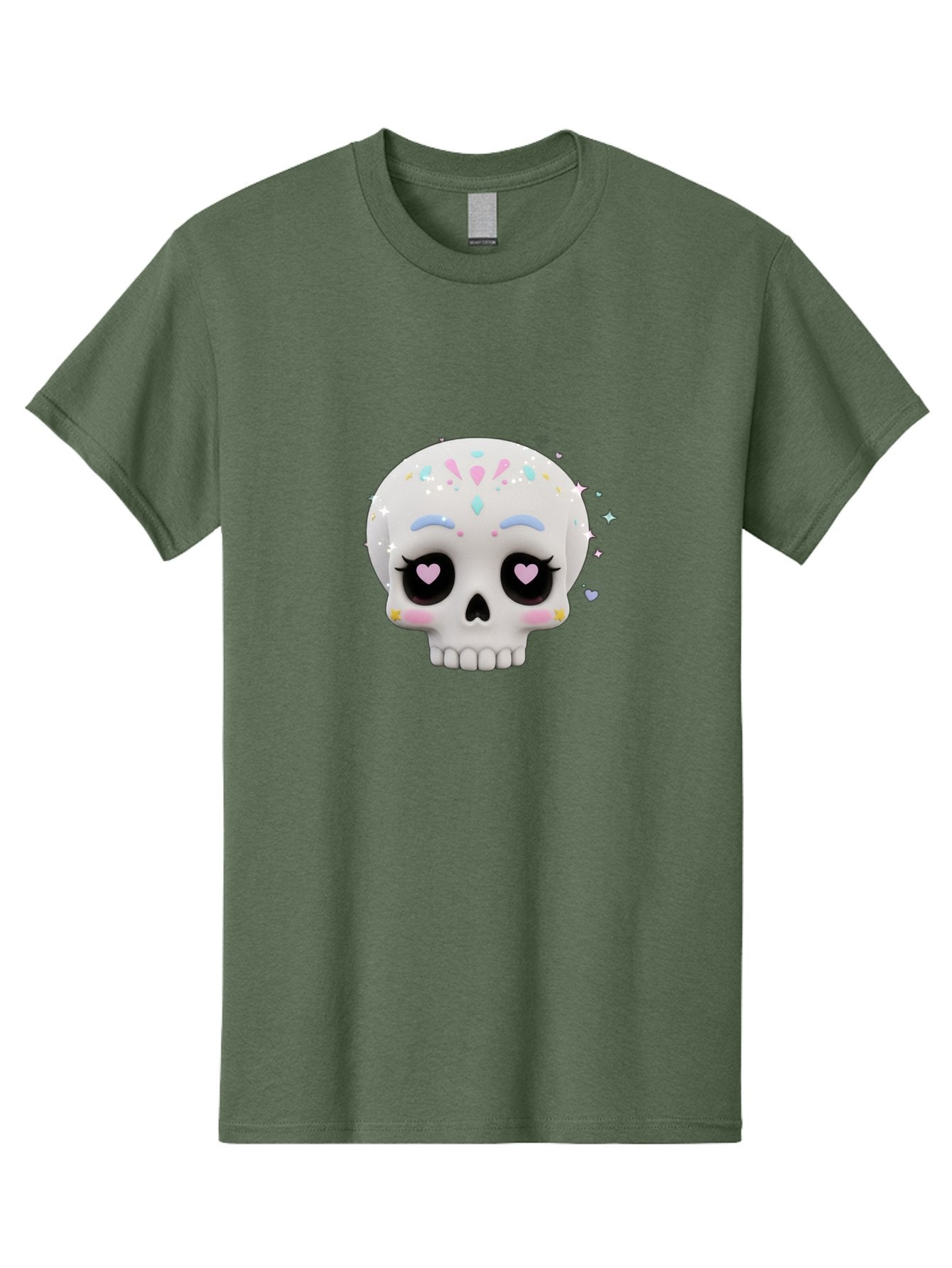 Sugar-Skull Men'S Graphic Tee, 100% Cotton, Comfortable Casual Summer Wear, Machine Washable, Sugar Skull Graphic, Cartoon-Style Skull, Pastel Colors, Festive Design, Day Of The Dead Theme, Colorful Sprinkles, Sparkly Elements, Bad793 7