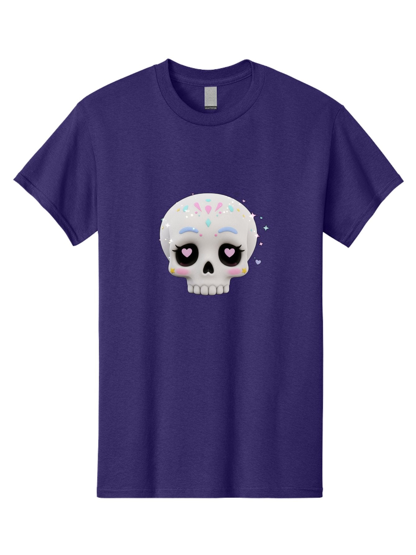 Sugar-Skull Men'S Graphic Tee, 100% Cotton, Comfortable Casual Summer Wear, Machine Washable, Sugar Skull Graphic, Cartoon-Style Skull, Pastel Colors, Festive Design, Day Of The Dead Theme, Colorful Sprinkles, Sparkly Elements, Bad793 5