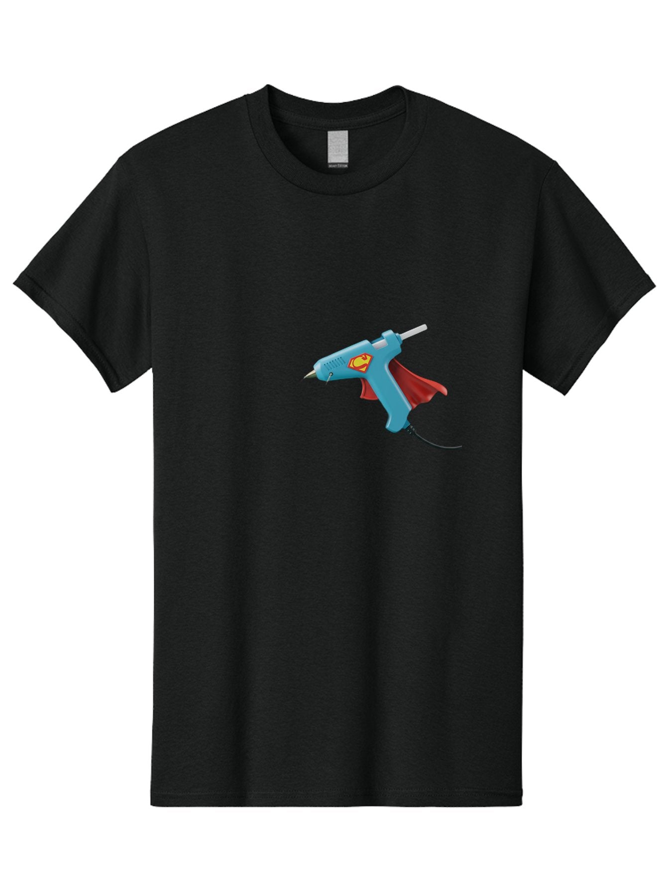 Superman-Glue-Gun Men'S Graphic Tee, 100% Cotton, Comfortable Casual Summer Wear, Machine Washable, Hot Glue Gun, Diy Tool, Crafting Supplies, Red Cape, Superhero Theme, Crafts, Superglue, Crafting, Arts And Crafts, Creative Projects, Handmade Bad797 9
