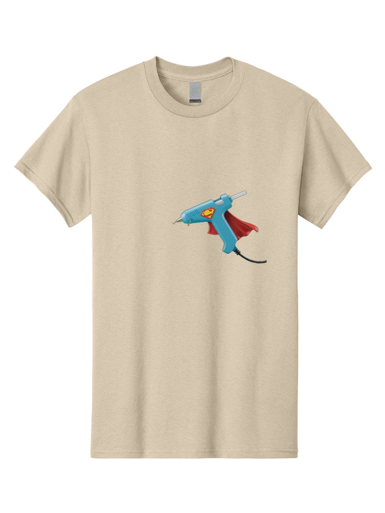Superman-Glue-Gun Men'S Graphic Tee, 100% Cotton, Comfortable Casual Summer Wear, Machine Washable, Hot Glue Gun, Diy Tool, Crafting Supplies, Red Cape, Superhero Theme, Crafts, Superglue, Crafting, Arts And Crafts, Creative Projects, Handmade Bad797 7