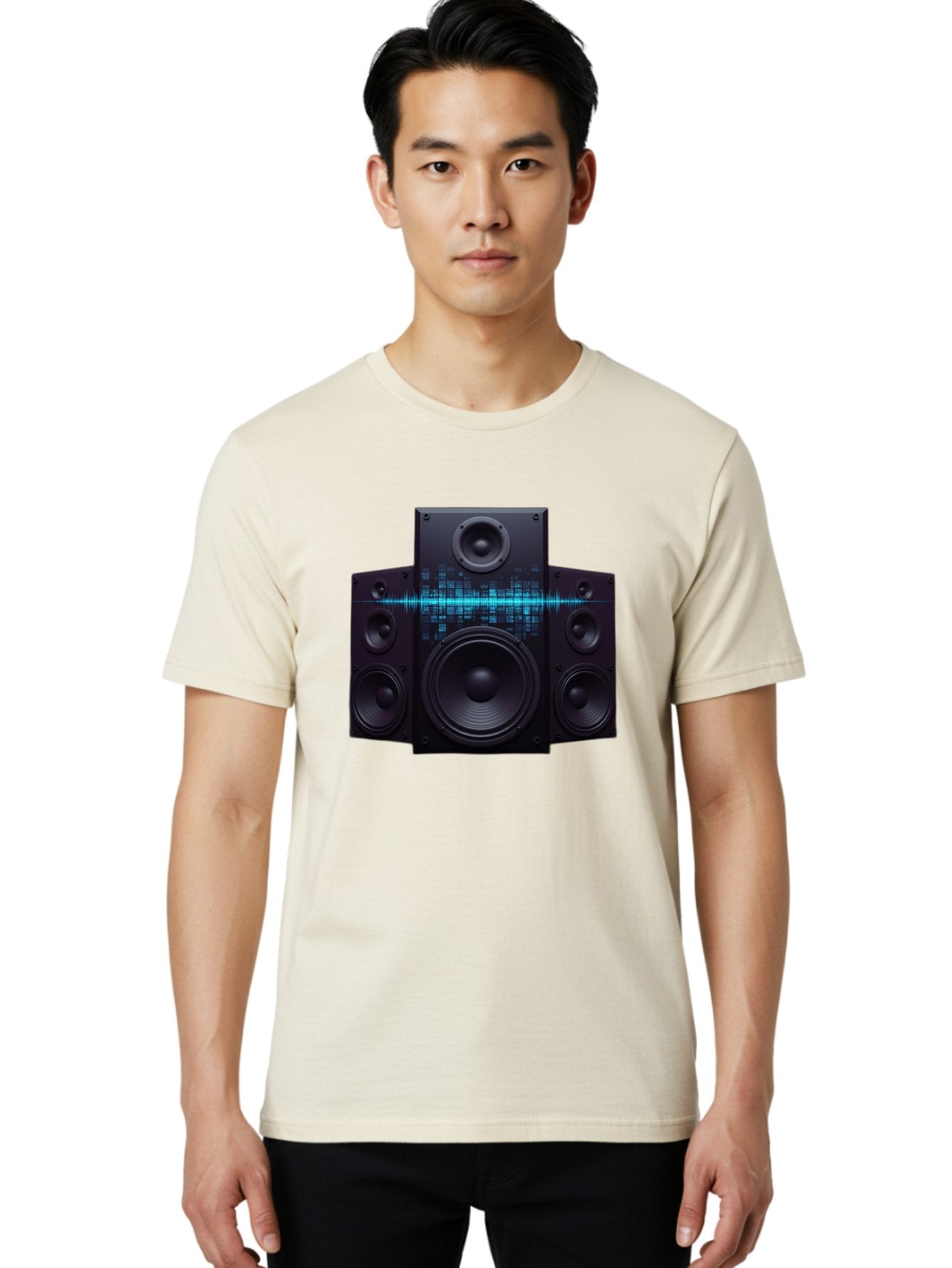 Surround-Sound-Speakers Men'S Graphic Tee, 100% Cotton, Comfortable Casual Summer Wear, Machine Washable, High-Quality Speakers, Home Audio System, Sound Wave, Audio Equipment, Music Speakers, Sound Technology, Audio Visual, Sound System Bad798 23