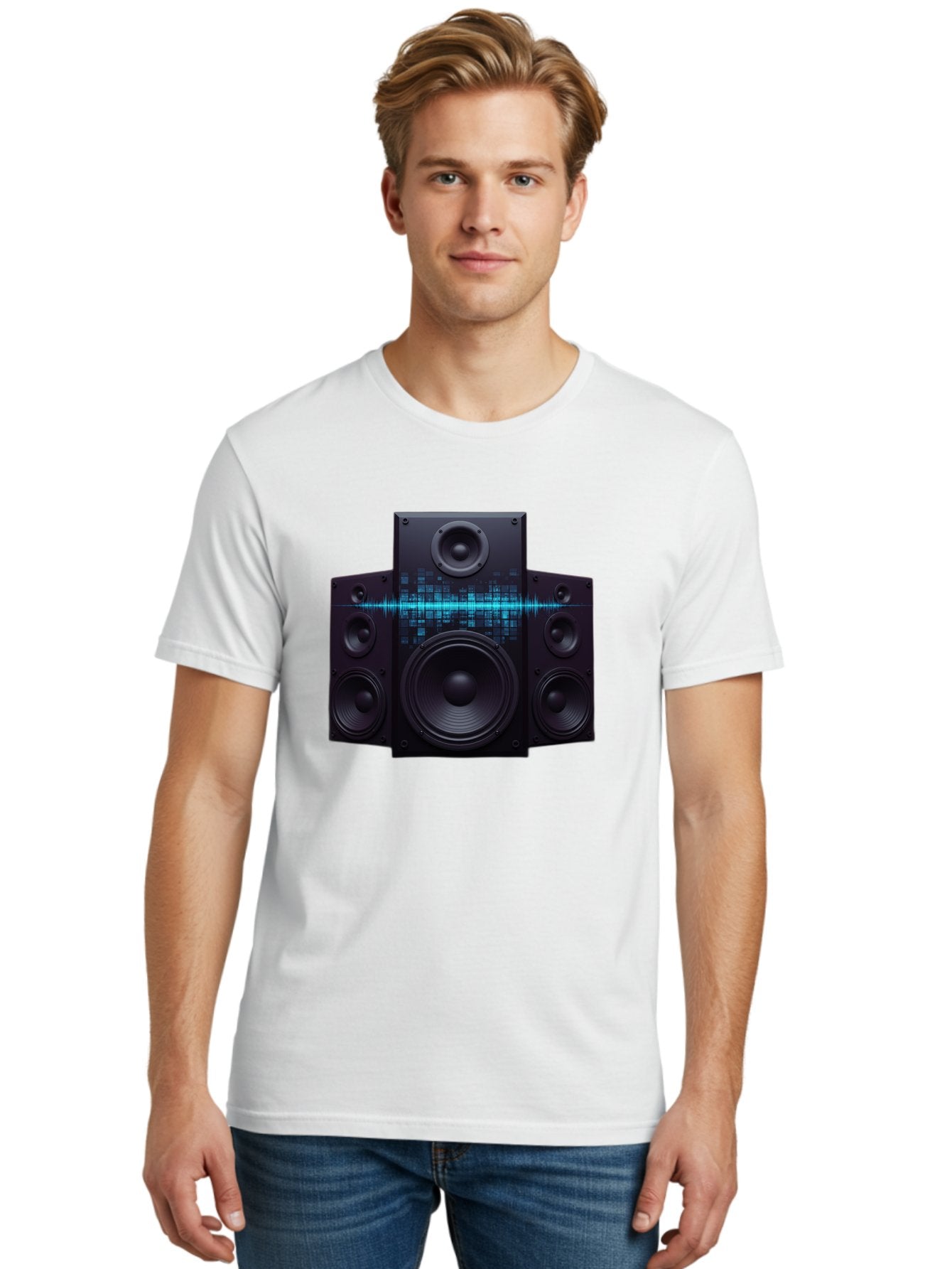 Surround-Sound-Speakers Men'S Graphic Tee, 100% Cotton, Comfortable Casual Summer Wear, Machine Washable, High-Quality Speakers, Home Audio System, Sound Wave, Audio Equipment, Music Speakers, Sound Technology, Audio Visual, Sound System Bad798 18