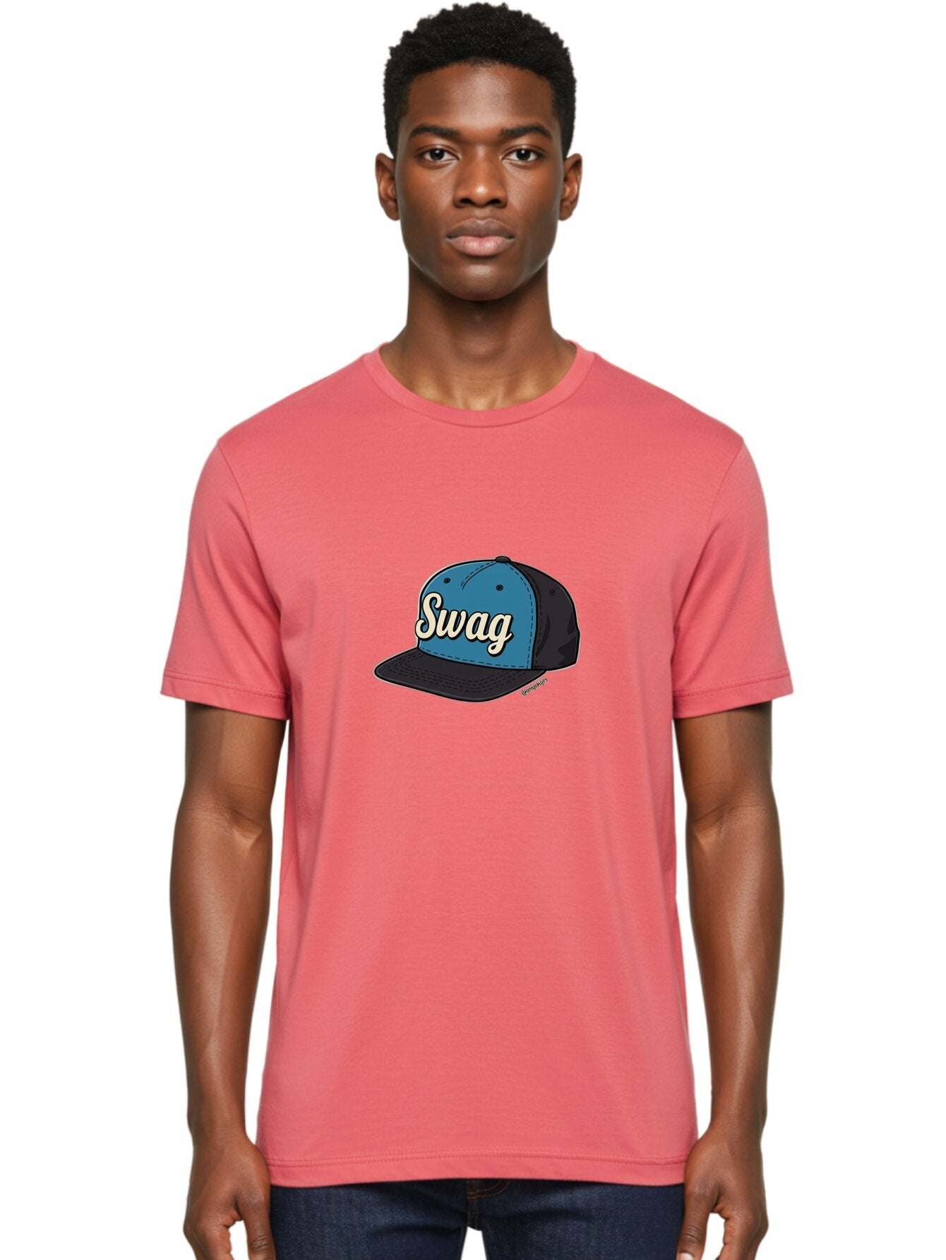 Swag-Baseball-Cap Men'S Graphic Tee, 100% Cotton, Comfortable Casual Summer Wear, Machine Washable, Baseball Cap, Swag Text, Blue And Black Hat, Trendy Accessory, Streetwear Fashion, Stylish Design, Cool Cap, Fashion Statement, Bad799 28