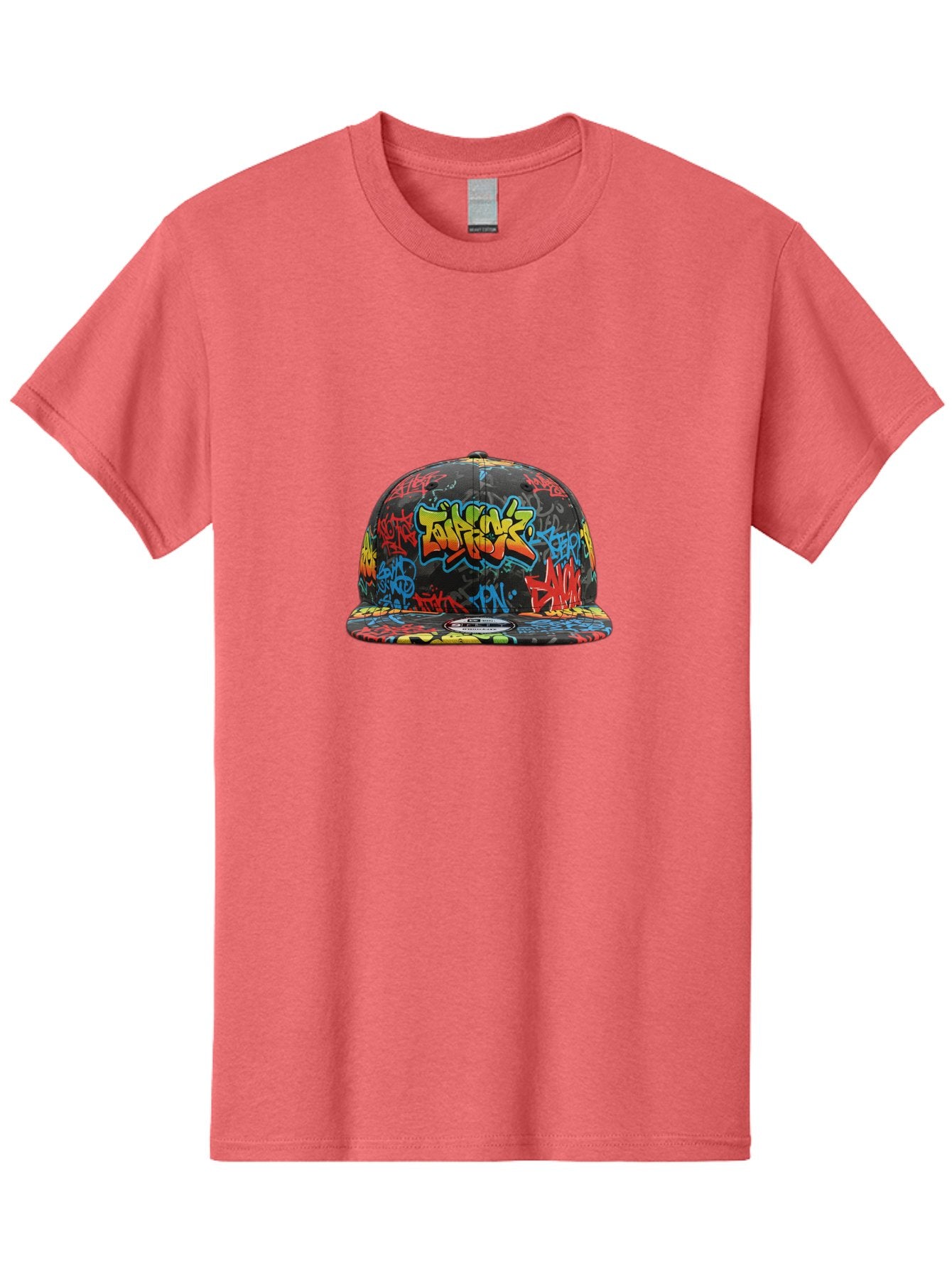 Talkfok-Graffiti-Baseball-Cap Men'S Graphic Tee, 100% Cotton, Comfortable Casual Summer Wear, Machine Washable, Graffiti Cap, Streetwear Fashion, Urban Style, Colorful Hat, Daft Punk, Vibrant Design, Street Art, Fashion Accessory, Trendy Hat, Bad801 11