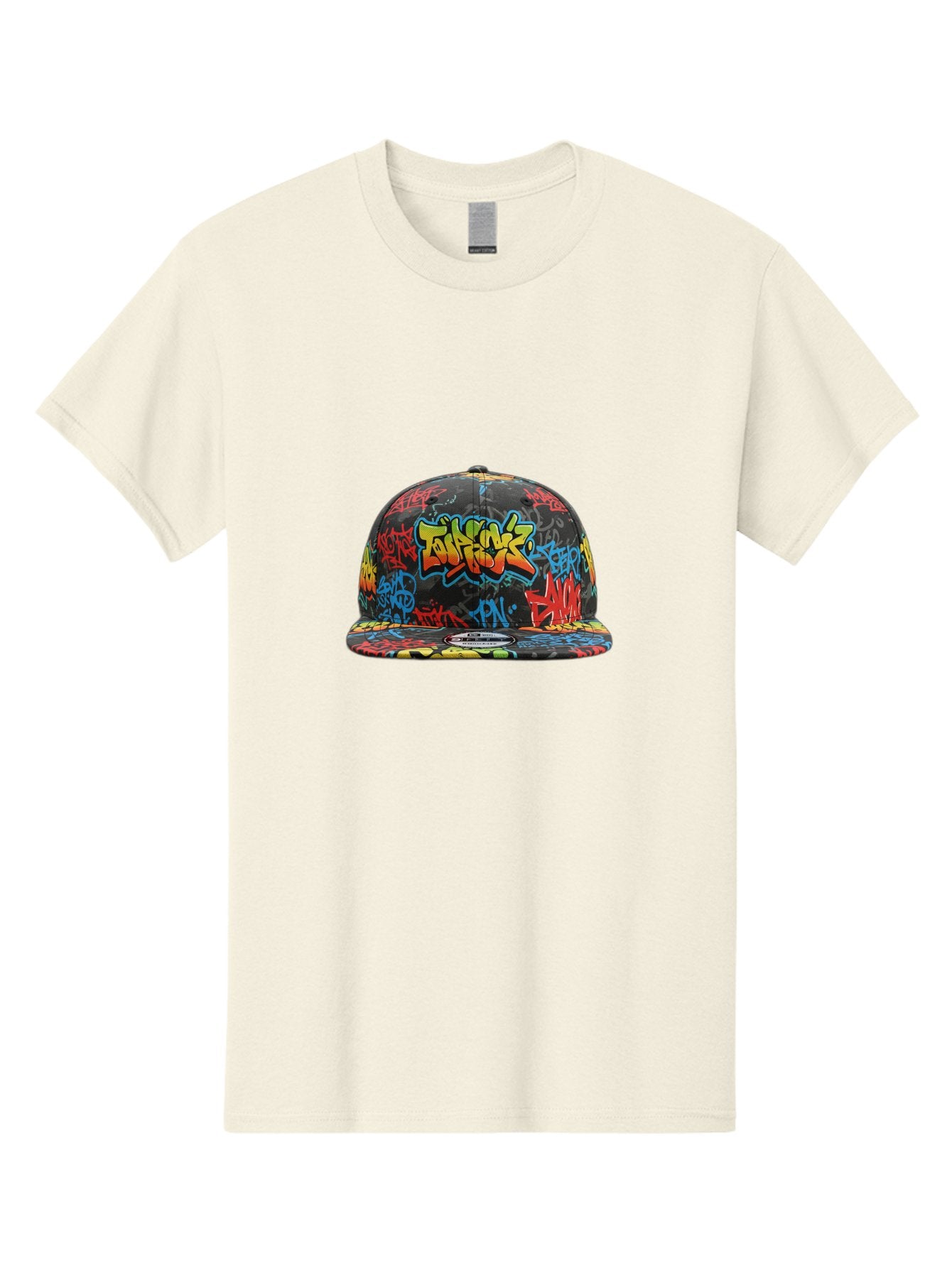 Talkfok-Graffiti-Baseball-Cap Men'S Graphic Tee, 100% Cotton, Comfortable Casual Summer Wear, Machine Washable, Graffiti Cap, Streetwear Fashion, Urban Style, Colorful Hat, Daft Punk, Vibrant Design, Street Art, Fashion Accessory, Trendy Hat, Bad801 10