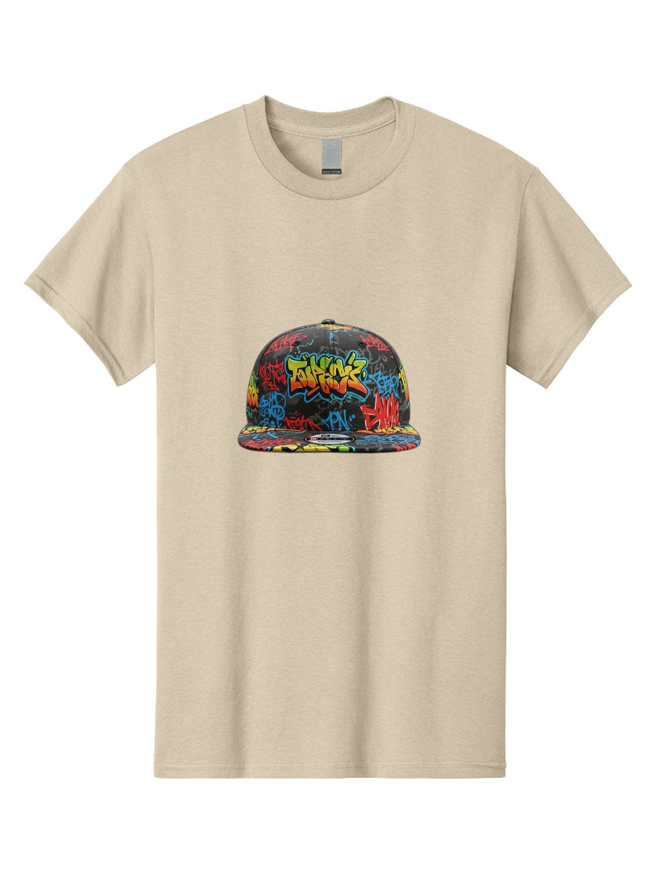 Talkfok-Graffiti-Baseball-Cap Men'S Graphic Tee, 100% Cotton, Comfortable Casual Summer Wear, Machine Washable, Graffiti Cap, Streetwear Fashion, Urban Style, Colorful Hat, Daft Punk, Vibrant Design, Street Art, Fashion Accessory, Trendy Hat, Bad801 14