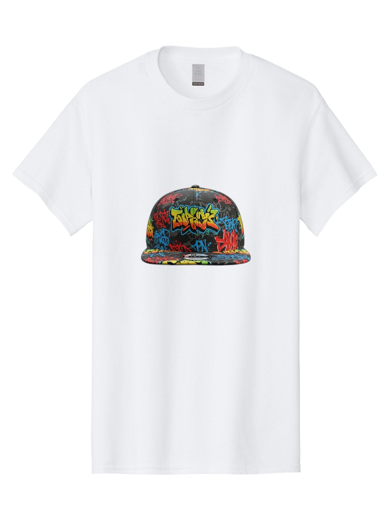 Talkfok-Graffiti-Baseball-Cap Men'S Graphic Tee, 100% Cotton, Comfortable Casual Summer Wear, Machine Washable, Graffiti Cap, Streetwear Fashion, Urban Style, Colorful Hat, Daft Punk, Vibrant Design, Street Art, Fashion Accessory, Trendy Hat, Bad801 8