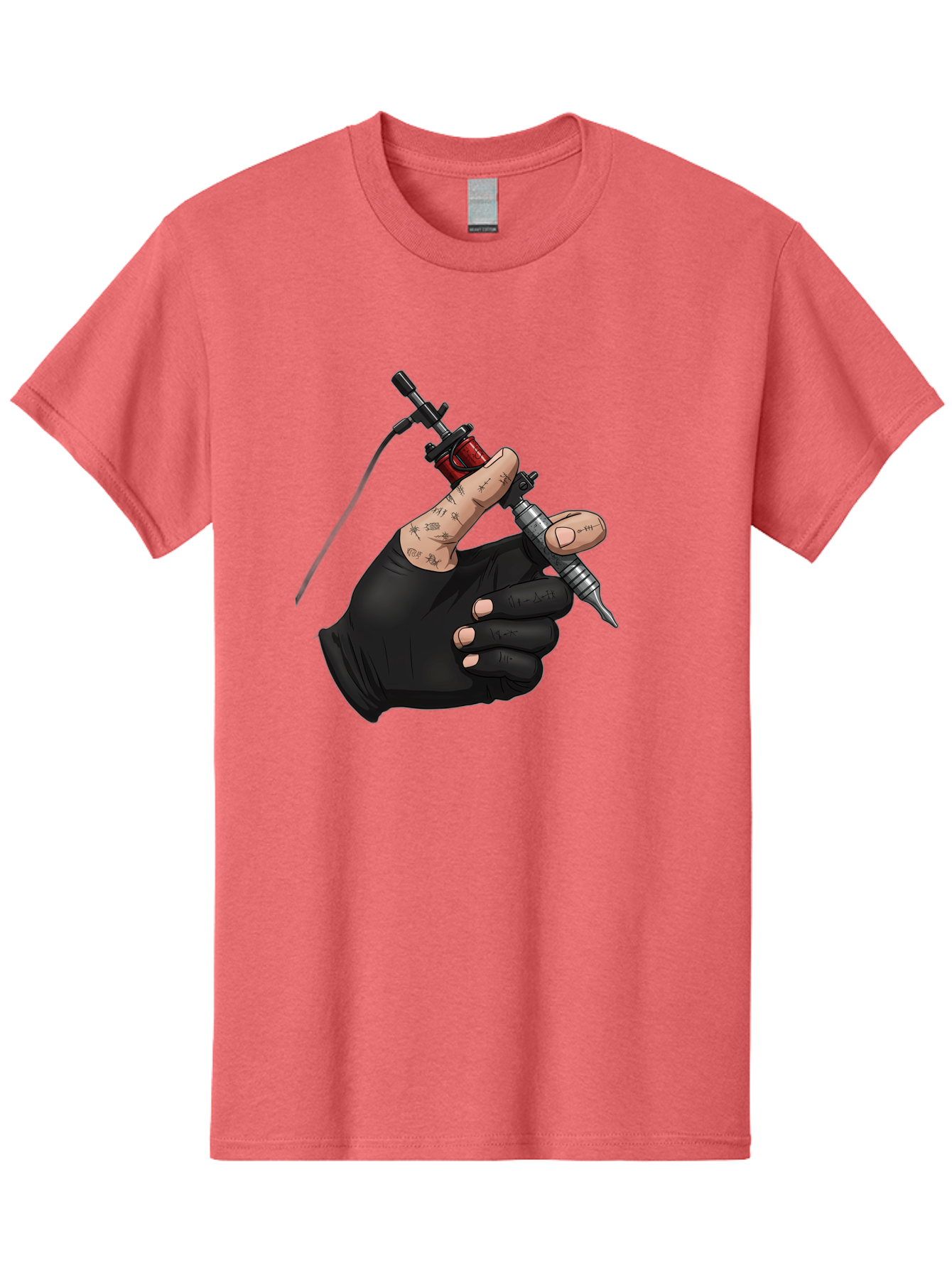 Tattoo-Hand Men'S Graphic Tee, 100% Cotton, Comfortable Casual Summer Wear, Machine Washable, Tattoo Artist Hand, Black Glove, Tattoo Machine In Hand, Red Tattoo Gun, Silver Needle, Tattoo Art, Body Art, Inked Hand Bad802 14