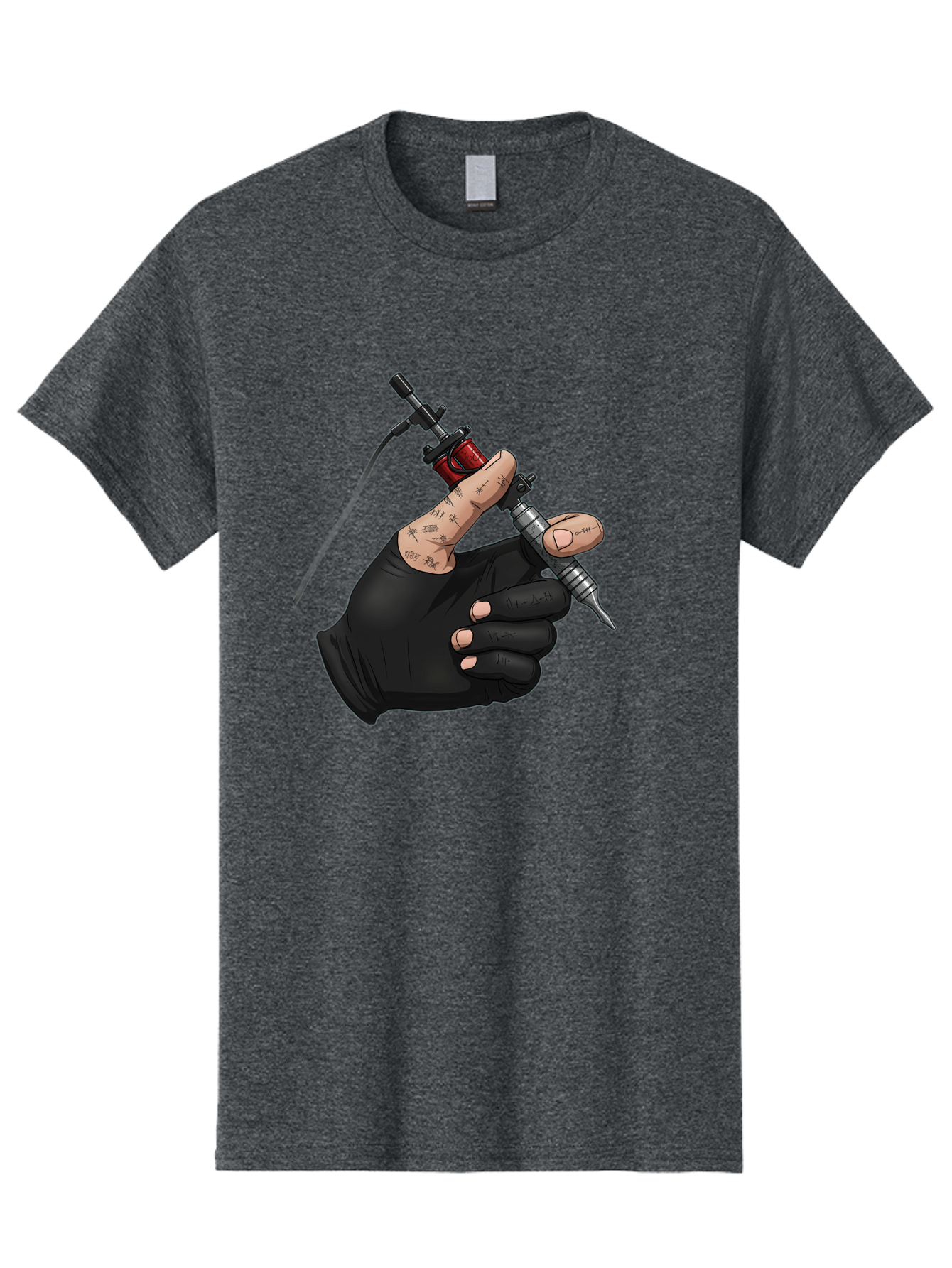 Tattoo-Hand Men'S Graphic Tee, 100% Cotton, Comfortable Casual Summer Wear, Machine Washable, Tattoo Artist Hand, Black Glove, Tattoo Machine In Hand, Red Tattoo Gun, Silver Needle, Tattoo Art, Body Art, Inked Hand Bad802 7