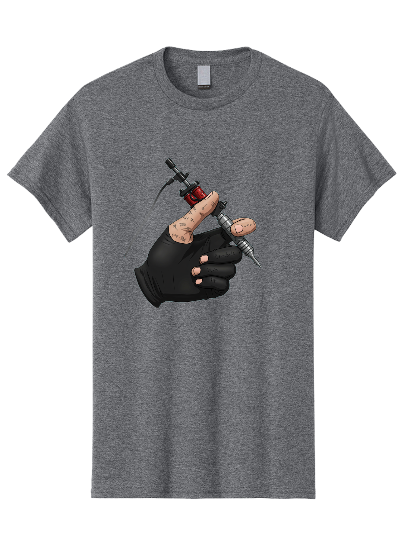Tattoo-Hand Men'S Graphic Tee, 100% Cotton, Comfortable Casual Summer Wear, Machine Washable, Tattoo Artist Hand, Black Glove, Tattoo Machine In Hand, Red Tattoo Gun, Silver Needle, Tattoo Art, Body Art, Inked Hand Bad802 15
