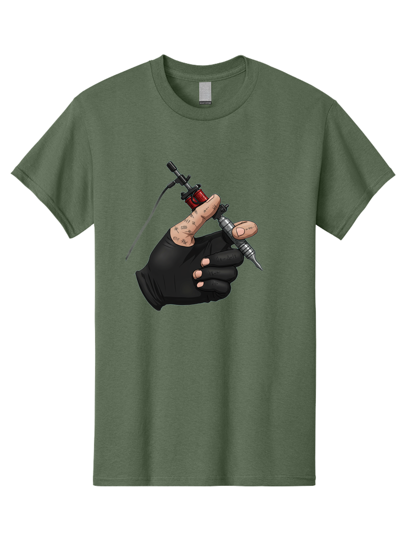 Tattoo-Hand Men'S Graphic Tee, 100% Cotton, Comfortable Casual Summer Wear, Machine Washable, Tattoo Artist Hand, Black Glove, Tattoo Machine In Hand, Red Tattoo Gun, Silver Needle, Tattoo Art, Body Art, Inked Hand Bad802 11