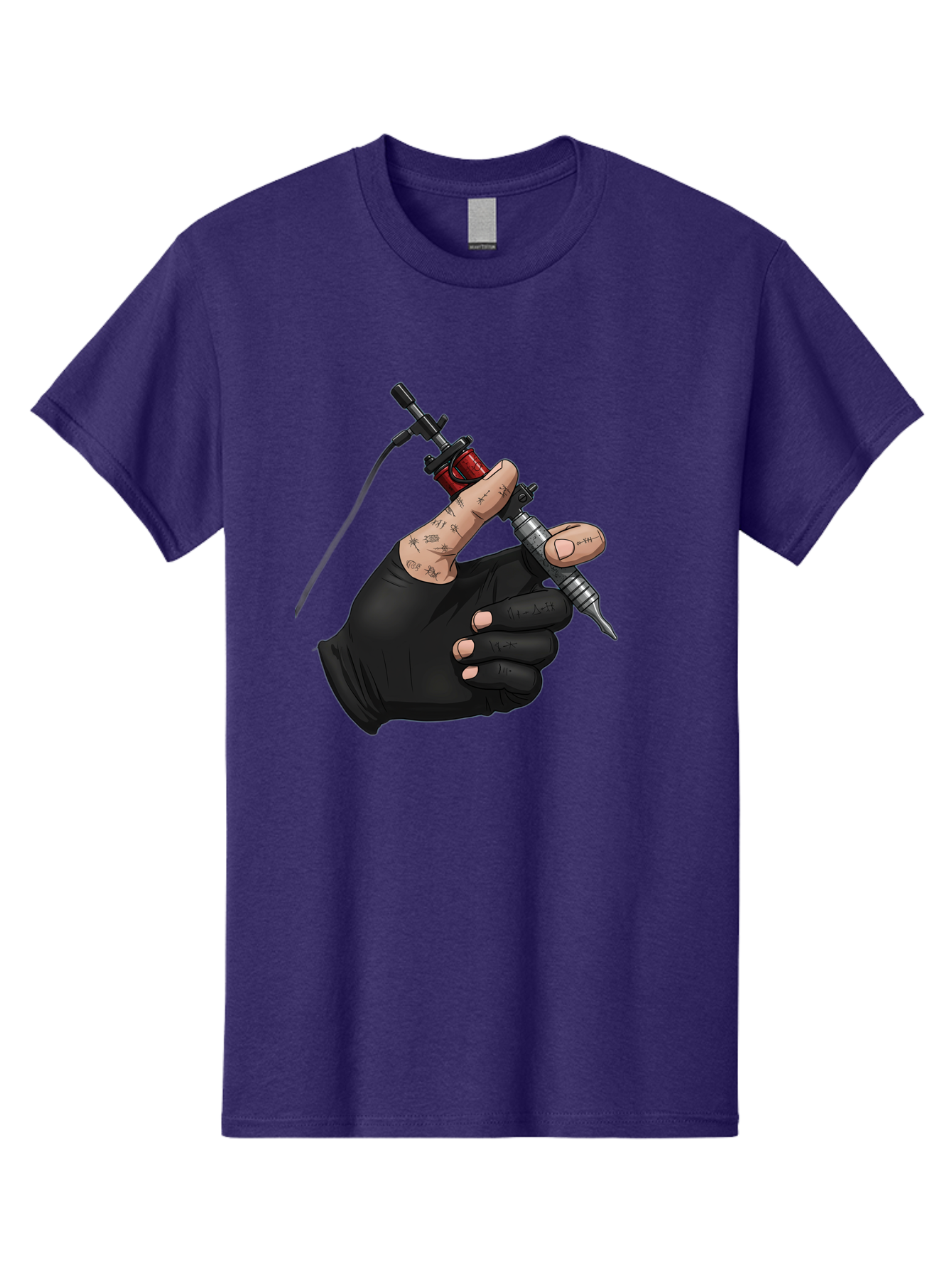 Tattoo-Hand Men'S Graphic Tee, 100% Cotton, Comfortable Casual Summer Wear, Machine Washable, Tattoo Artist Hand, Black Glove, Tattoo Machine In Hand, Red Tattoo Gun, Silver Needle, Tattoo Art, Body Art, Inked Hand Bad802 3