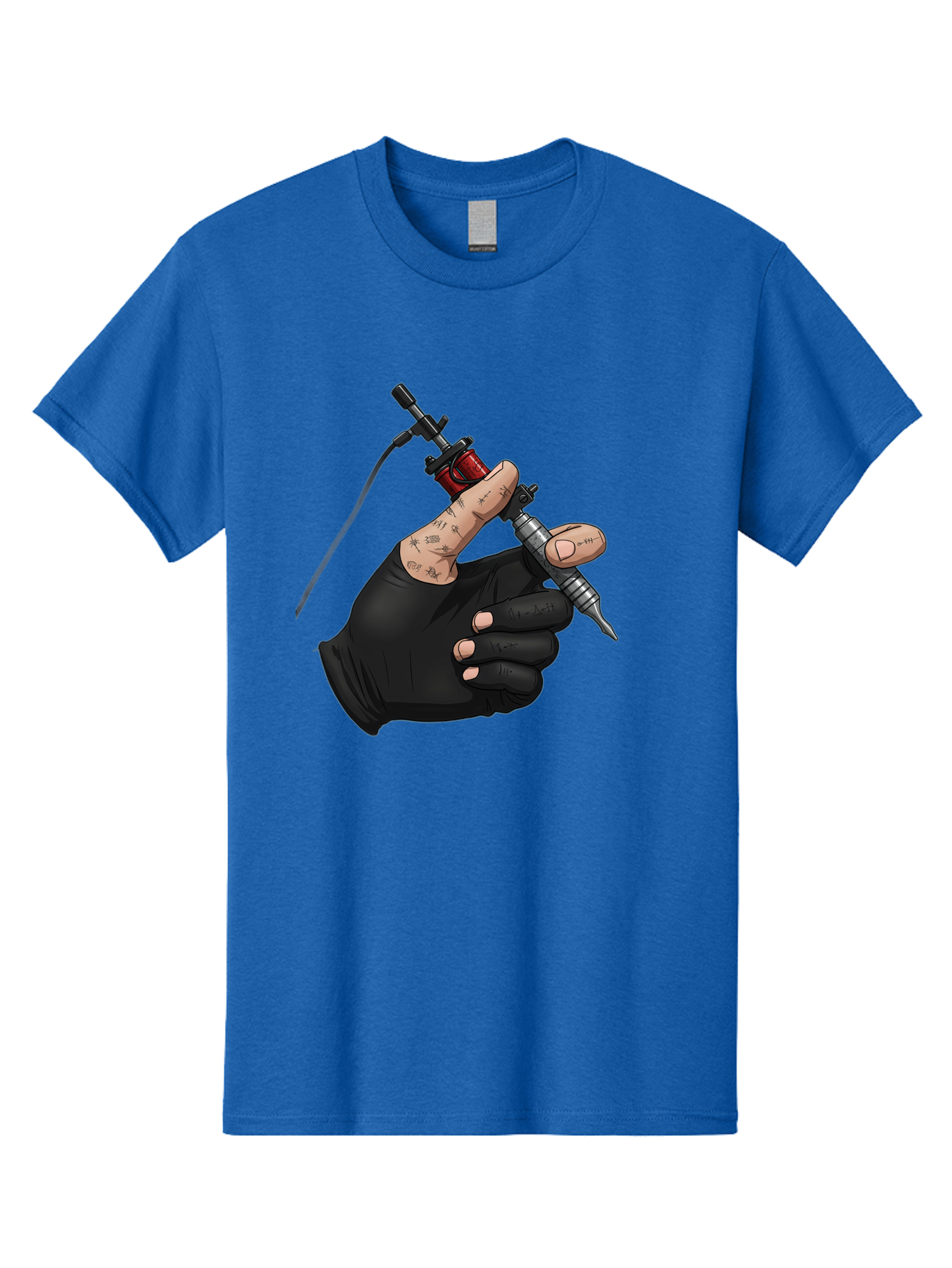 Tattoo-Hand Men'S Graphic Tee, 100% Cotton, Comfortable Casual Summer Wear, Machine Washable, Tattoo Artist Hand, Black Glove, Tattoo Machine In Hand, Red Tattoo Gun, Silver Needle, Tattoo Art, Body Art, Inked Hand Bad802 12