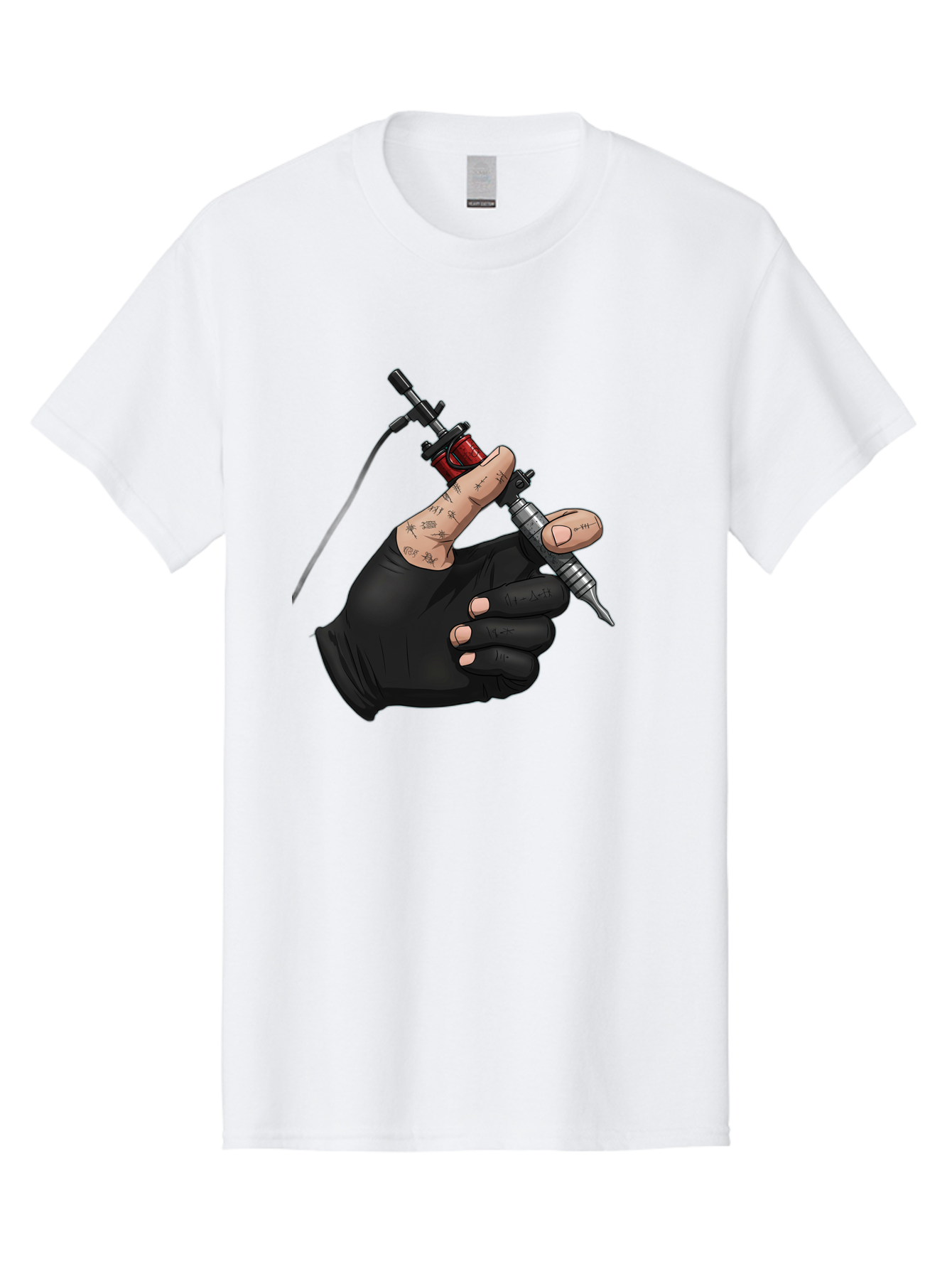 Tattoo-Hand Men'S Graphic Tee, 100% Cotton, Comfortable Casual Summer Wear, Machine Washable, Tattoo Artist Hand, Black Glove, Tattoo Machine In Hand, Red Tattoo Gun, Silver Needle, Tattoo Art, Body Art, Inked Hand Bad802 13